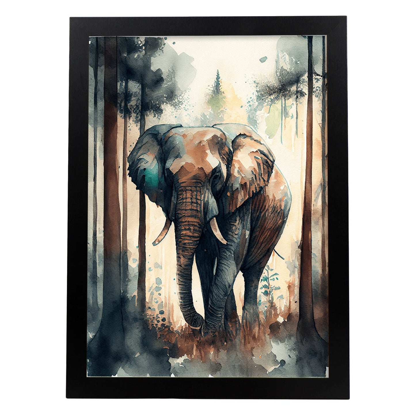 Lámina Acuarela de Elefante en el Bosque Nacnic