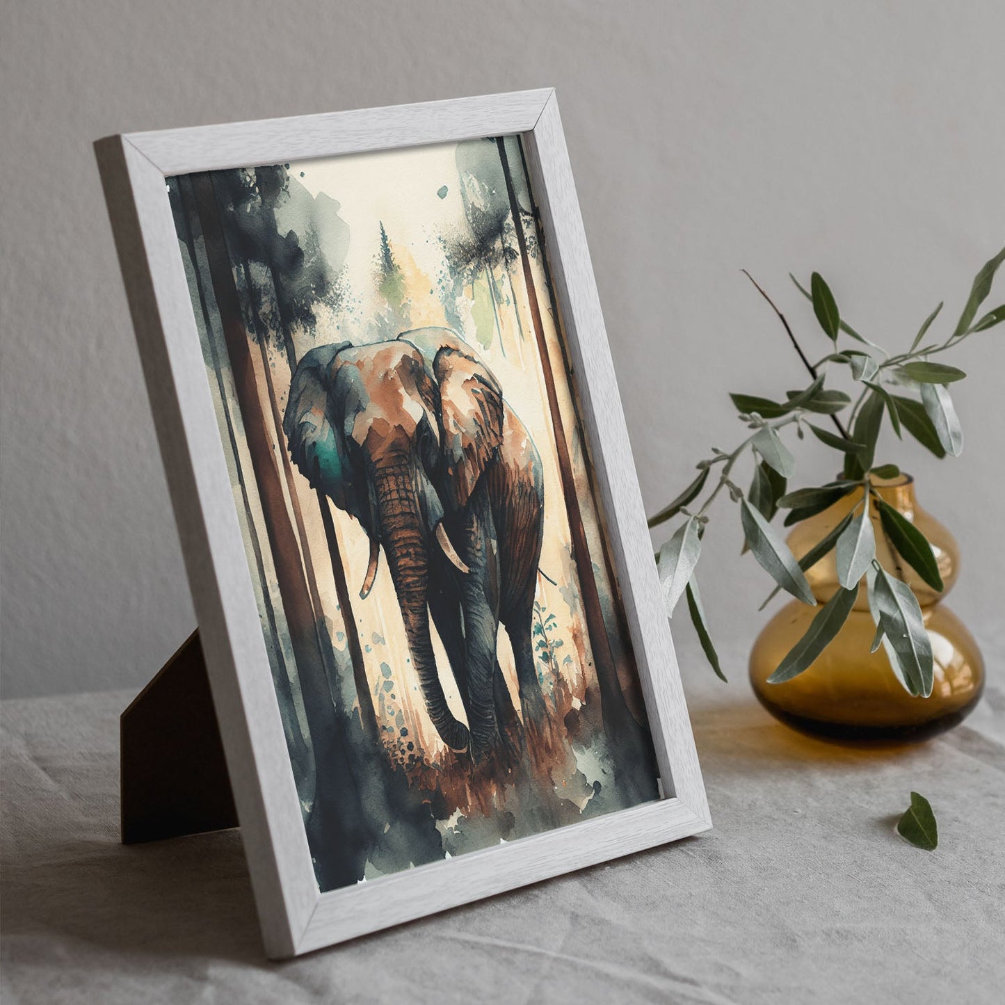 Lámina Acuarela de Elefante en el Bosque Nacnic