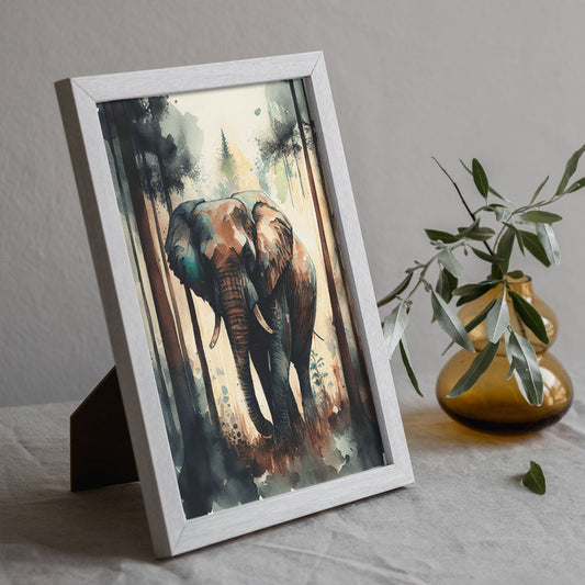 Lámina Acuarela de Elefante en el Bosque Nacnic