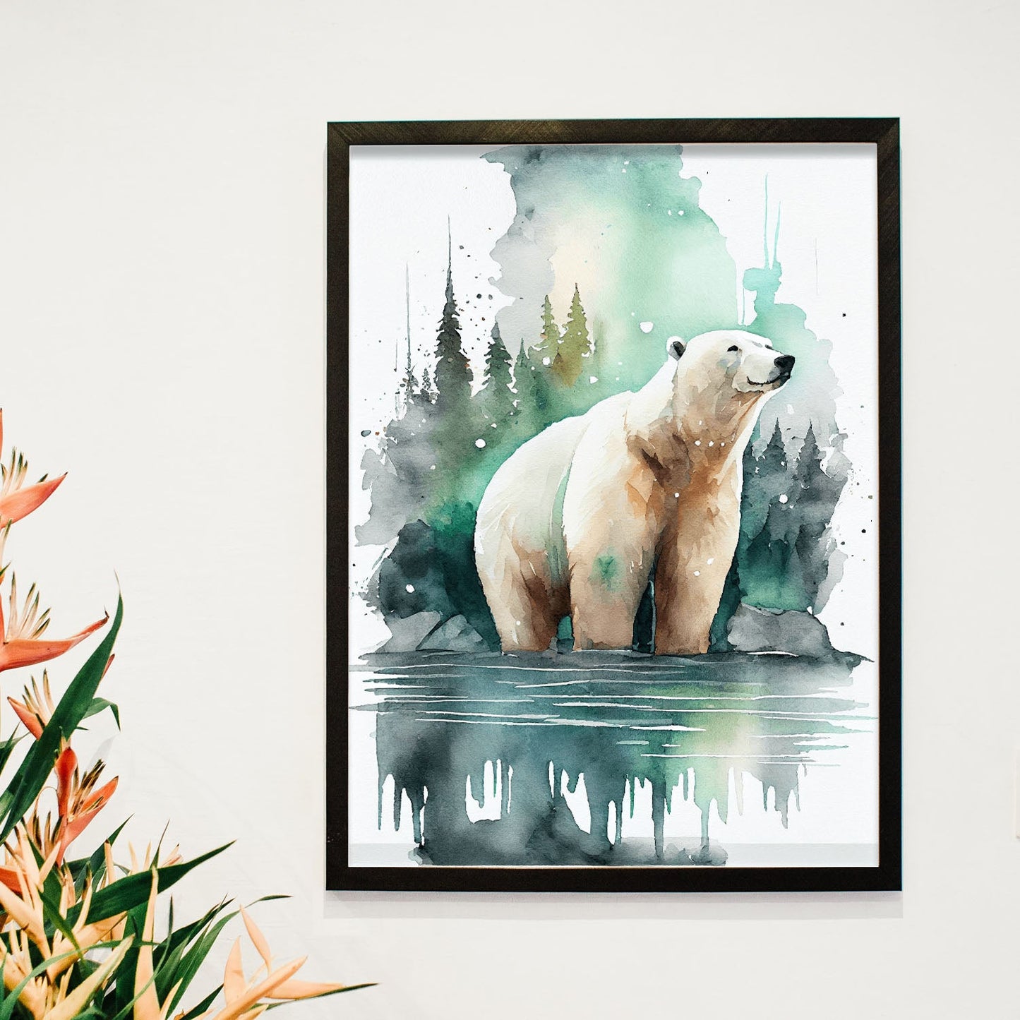 Lámina Nacnic de Oso Polar en Acuarela en el Bosque para Dormitorio