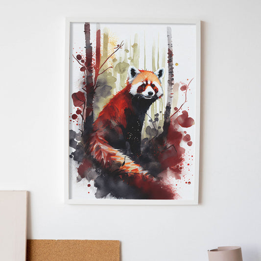 Lámina Nacnic de Panda Rojo en Acuarela en el Bosque
