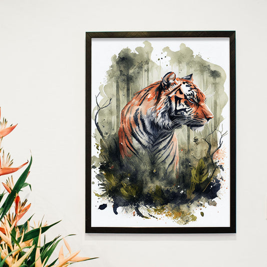 Lámina Acuarela de Tigre en el Bosque Nacnic