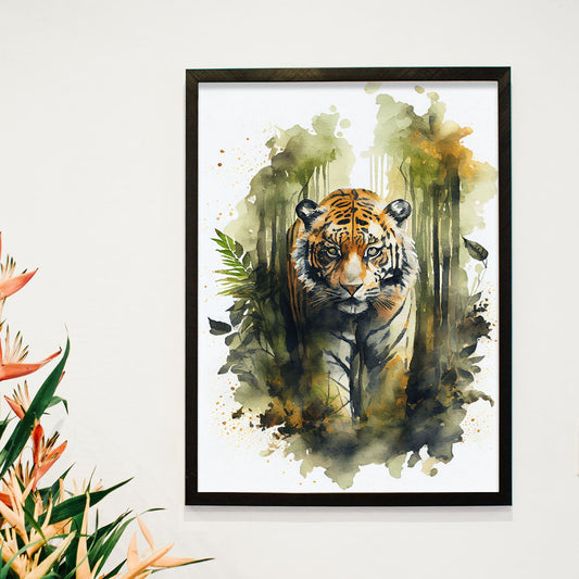 Lámina Acuarela de Tigre en el Bosque Nacnic