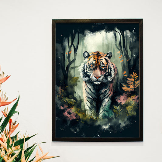 Lámina Nacnic de Tigre en Acuarela en el Bosque