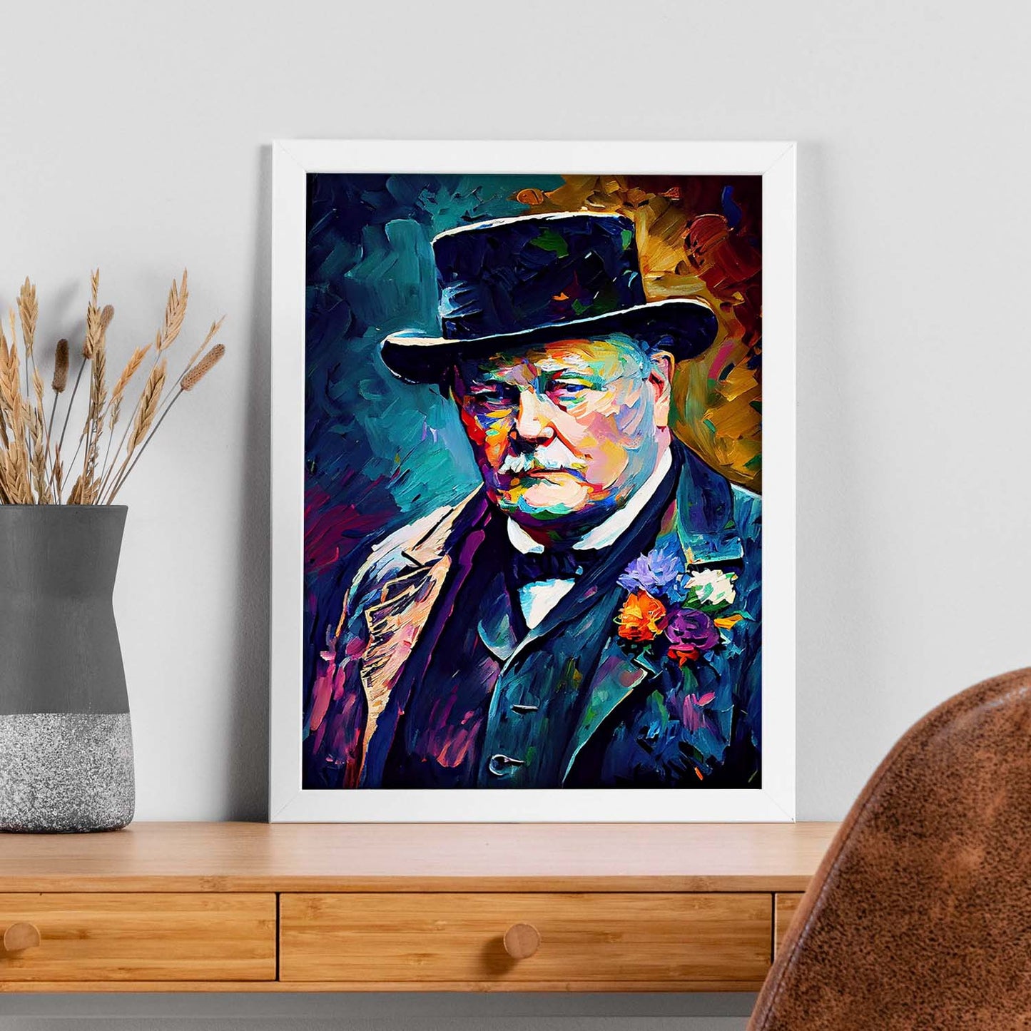 Nacnic Winston Churchill Pintura al óleo Strokes Colorfu. Estampados de arte de pared estético para el diseño de dormitorio o sala de estar.-Artwork-Nacnic-Nacnic Estudio SL