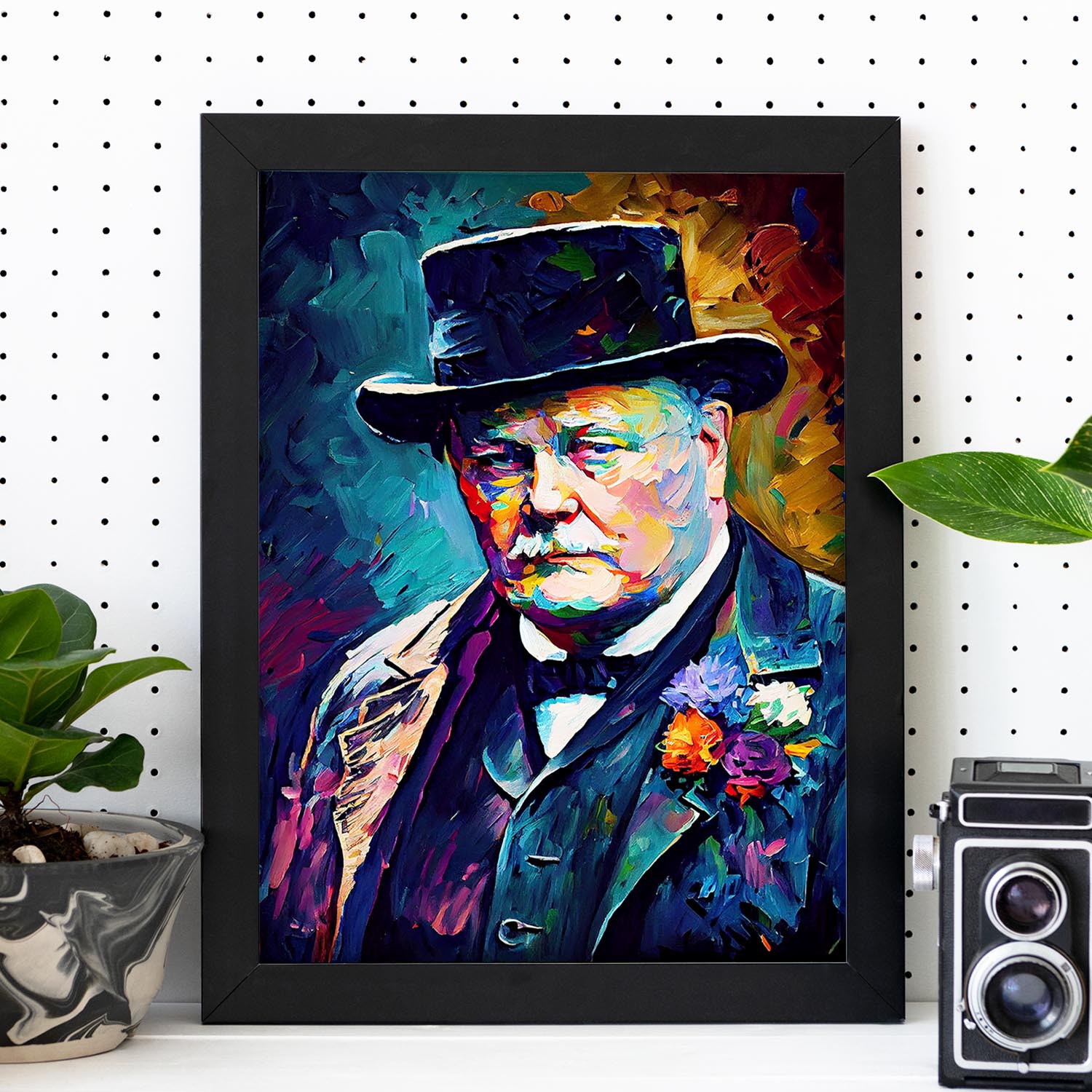 Nacnic Winston Churchill Pintura al óleo Strokes Colorfu. Estampados de arte de pared estético para el diseño de dormitorio o sala de estar.-Artwork-Nacnic-Nacnic Estudio SL