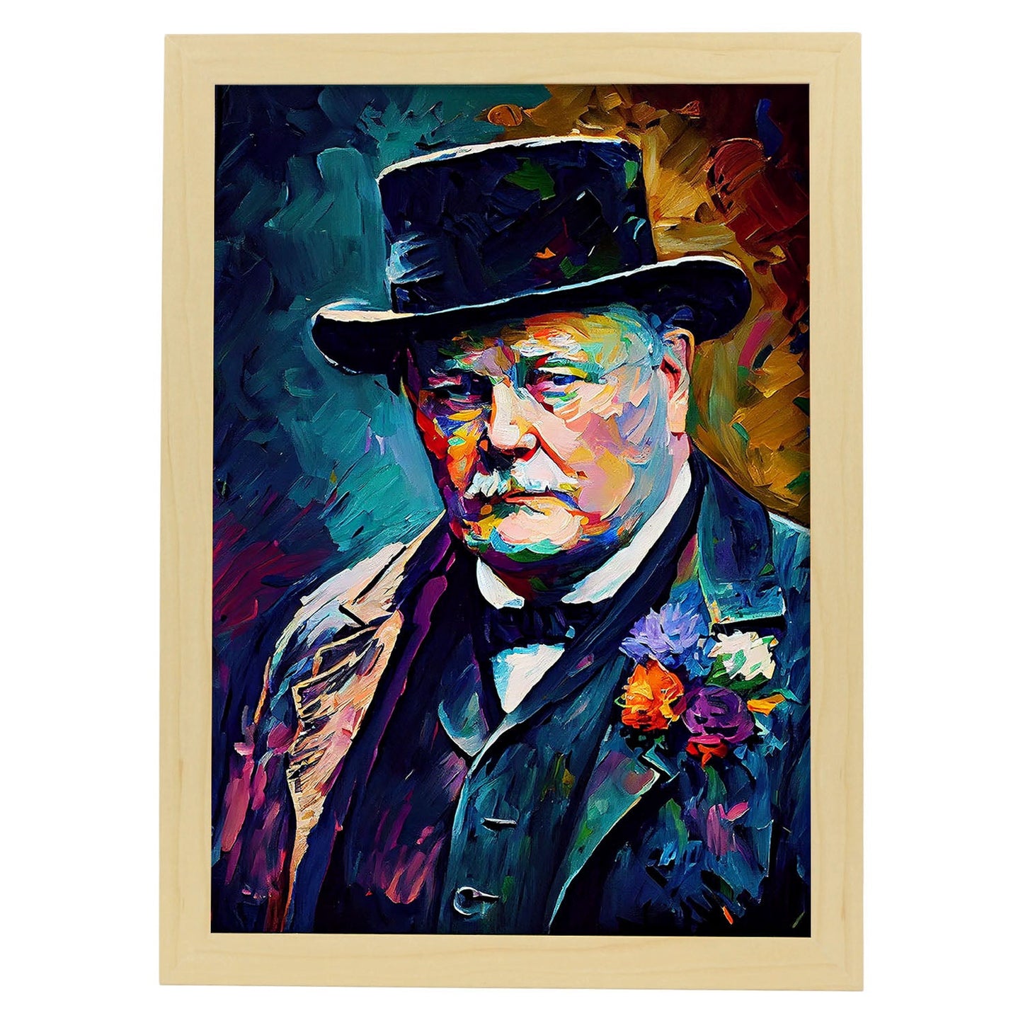 Nacnic Winston Churchill Pintura al óleo Strokes Colorfu. Estampados de arte de pared estético para el diseño de dormitorio o sala de estar.-Artwork-Nacnic-A4-Marco Madera clara-Nacnic Estudio SL