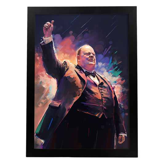 Nacnic Winston Churchill Waving Pixar Style Dynamic Figura. Estampados de arte de pared estético para el diseño de dormitorio o sala de estar.-Artwork-Nacnic-A3-Sin marco-Nacnic Estudio SL