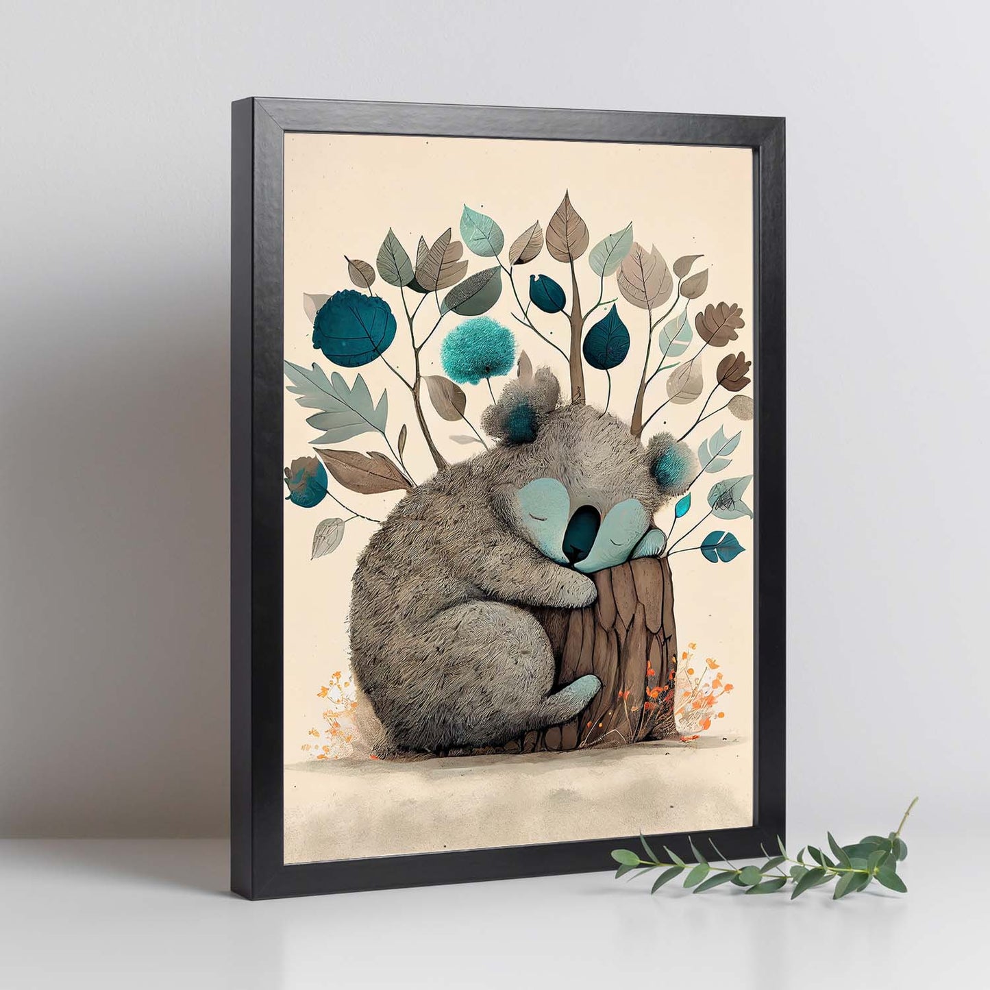 Nácnico abstracto dormido Fluffy Koala Precisionism Style Wh. Estampados de arte de pared estético para el diseño de dormitorio o sala de estar.-Artwork-Nacnic-Nacnic Estudio SL