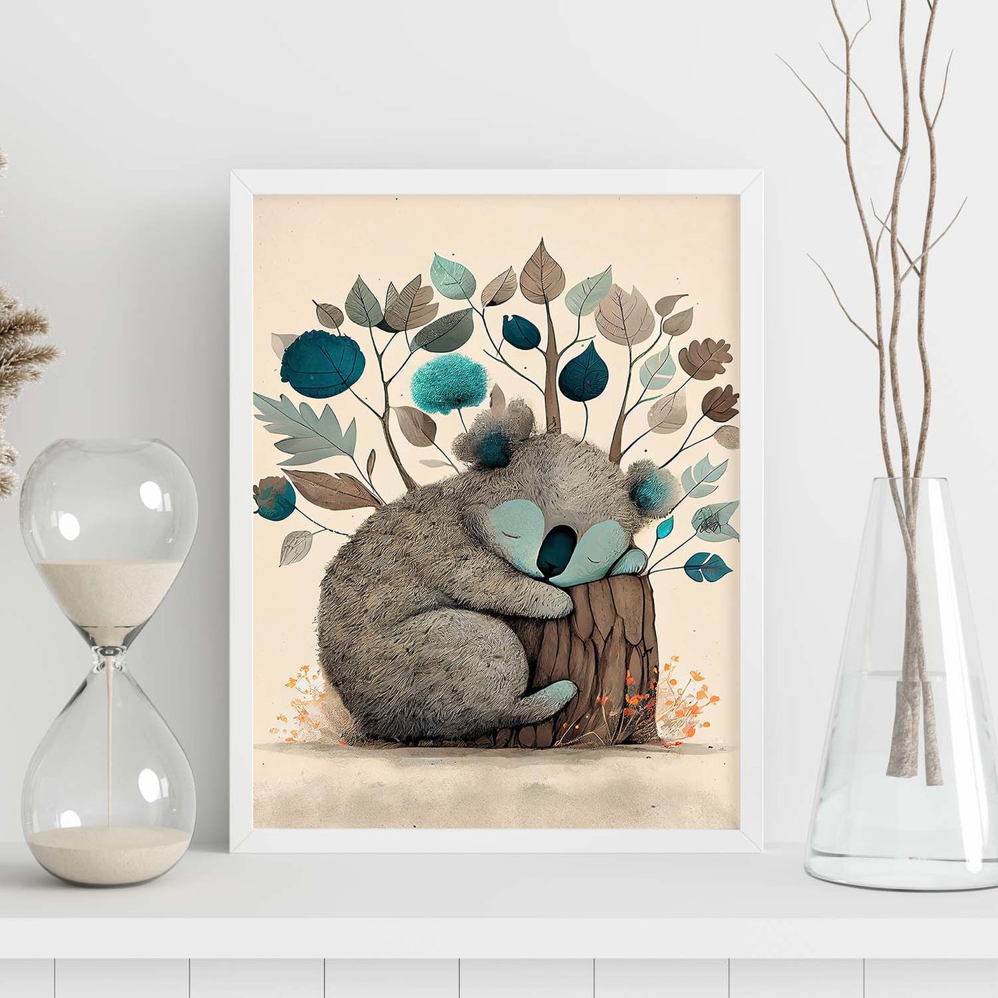 Nácnico abstracto dormido Fluffy Koala Precisionism Style Wh. Estampados de arte de pared estético para el diseño de dormitorio o sala de estar.-Artwork-Nacnic-Nacnic Estudio SL