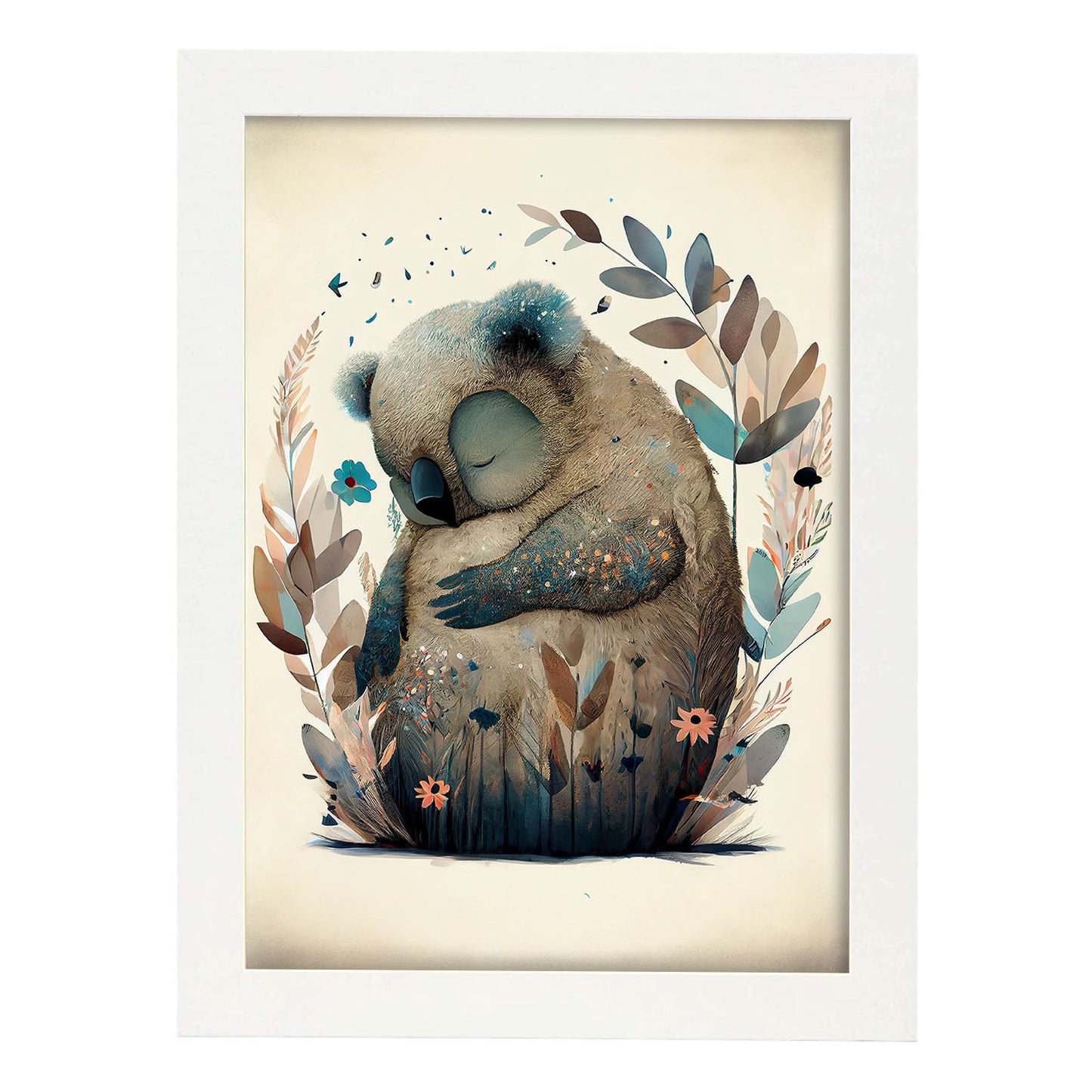 Nácnico abstracto dormido Fluffy Koala Precisionism Style Wh. Estampados de arte de pared estético para el diseño de dormitorio o sala de estar.-Artwork-Nacnic-A4-Marco Blanco-Nacnic Estudio SL