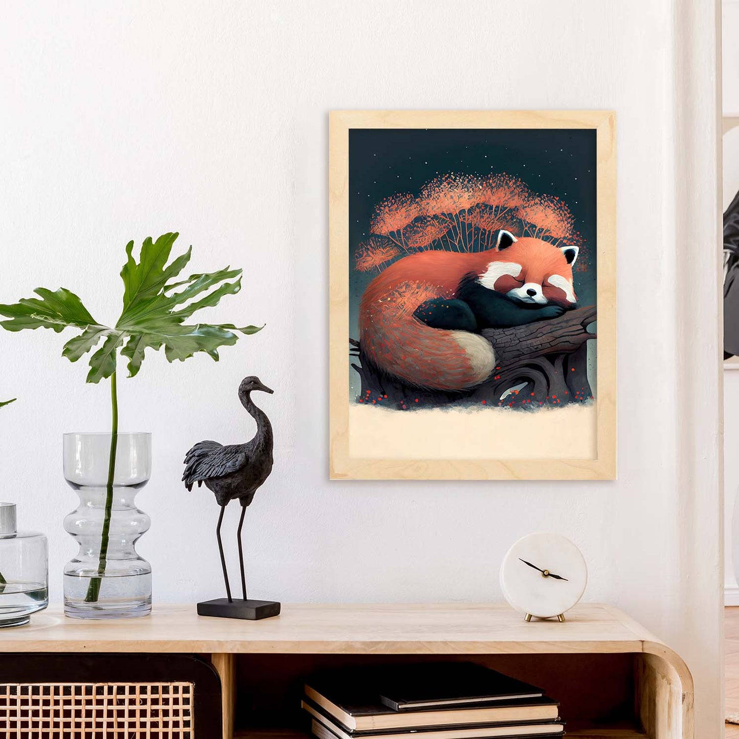 Nácnico abstracto duermo esponjoso panda rojo precisionism styl. Estampados de arte de pared estético para el diseño de dormitorio o sala de estar.-Artwork-Nacnic-Nacnic Estudio SL