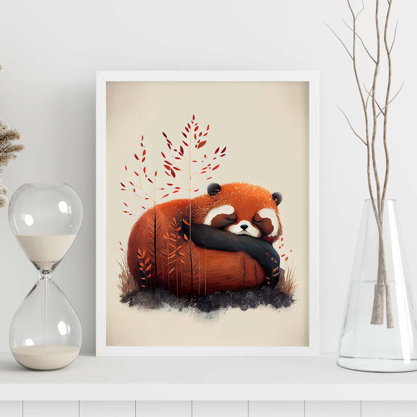 Nácnico abstracto duermo esponjoso panda rojo precisionism styl. Estampados de arte de pared estético para el diseño de dormitorio o sala de estar.-Artwork-Nacnic-Nacnic Estudio SL
