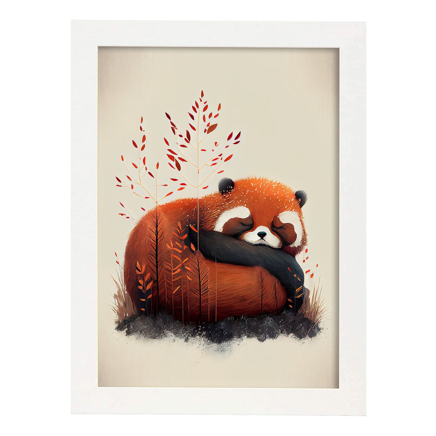 Nácnico abstracto duermo esponjoso panda rojo precisionism styl. Estampados de arte de pared estético para el diseño de dormitorio o sala de estar.-Artwork-Nacnic-A4-Marco Blanco-Nacnic Estudio SL