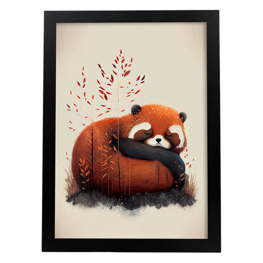 Nácnico abstracto duermo esponjoso panda rojo precisionism styl. Estampados de arte de pared estético para el diseño de dormitorio o sala de estar.-Artwork-Nacnic-A4-Sin marco-Nacnic Estudio SL