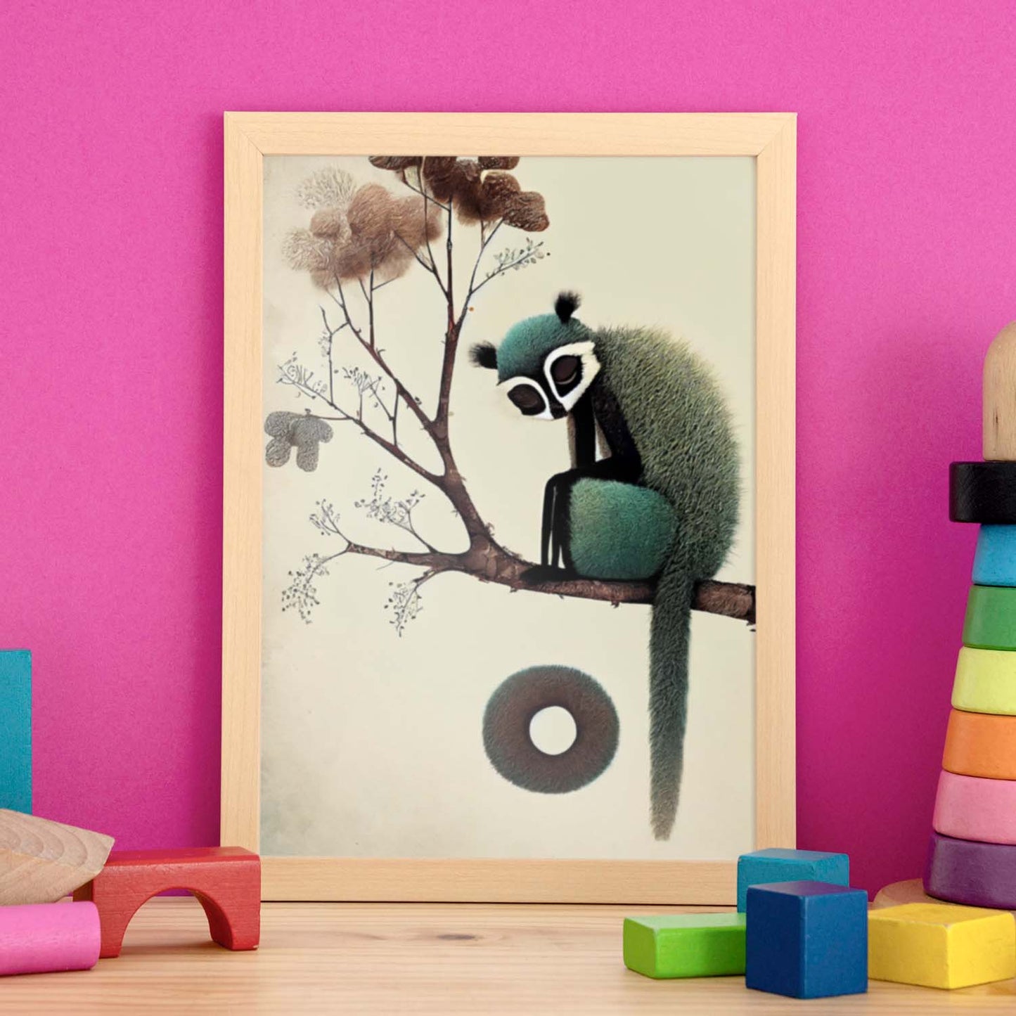 Nácnico abstracto durmiendo esponjoso lémur precisionismo estilo wh. Estampados de arte de pared estético para el diseño de dormitorio o sala de estar.-Artwork-Nacnic-Nacnic Estudio SL
