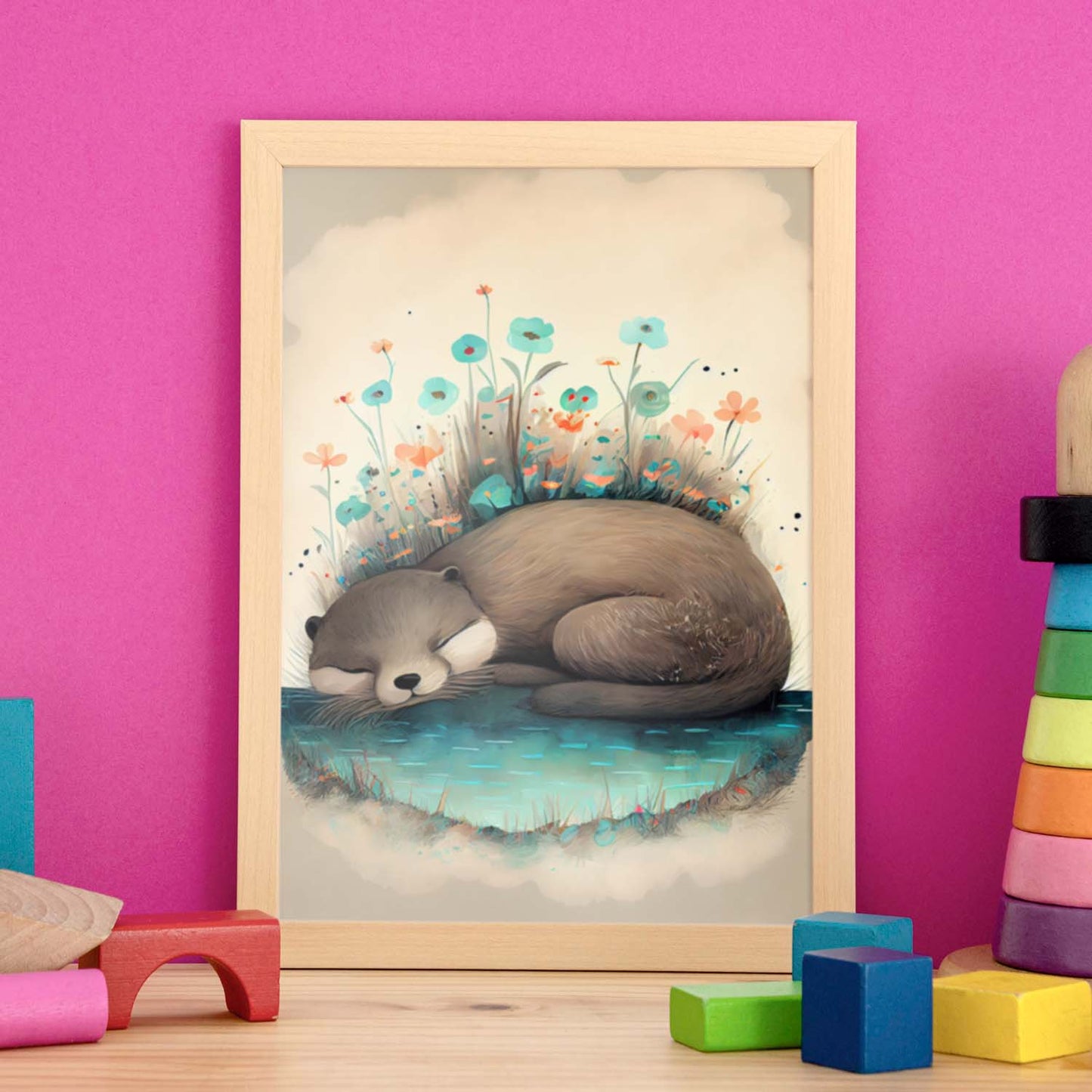 Nácnico abstracto durmiendo esponjoso nutria precisionismo estilo wh. Estampados de arte de pared estético para el diseño de dormitorio o sala de estar.-Artwork-Nacnic-Nacnic Estudio SL