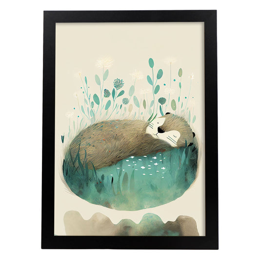 Nácnico abstracto durmiendo esponjoso nutria precisionismo estilo wh. Estampados de arte de pared estético para el diseño de dormitorio o sala de estar.-Artwork-Nacnic-A4-Sin marco-Nacnic Estudio SL