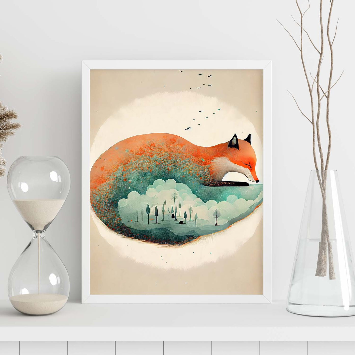 Nácnico abstracto durmiendo zorro esponjoso estilo precisionism thim. Estampados de arte de pared estético para el diseño de dormitorio o sala de estar.-Artwork-Nacnic-Nacnic Estudio SL