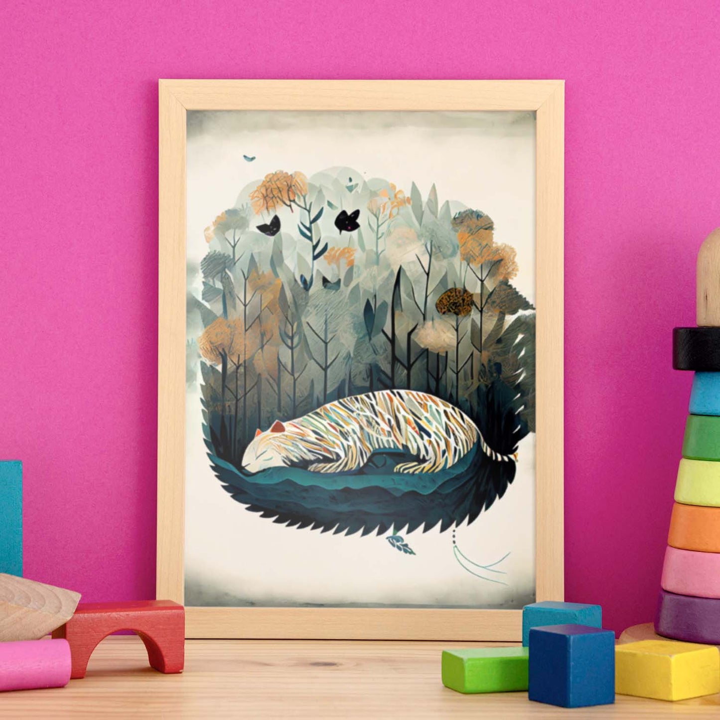 Nácnico abstracto para dormir Fluffy Tiger Precisionism Style Wh. Estampados de arte de pared estético para el diseño de dormitorio o sala de estar.-Artwork-Nacnic-Nacnic Estudio SL