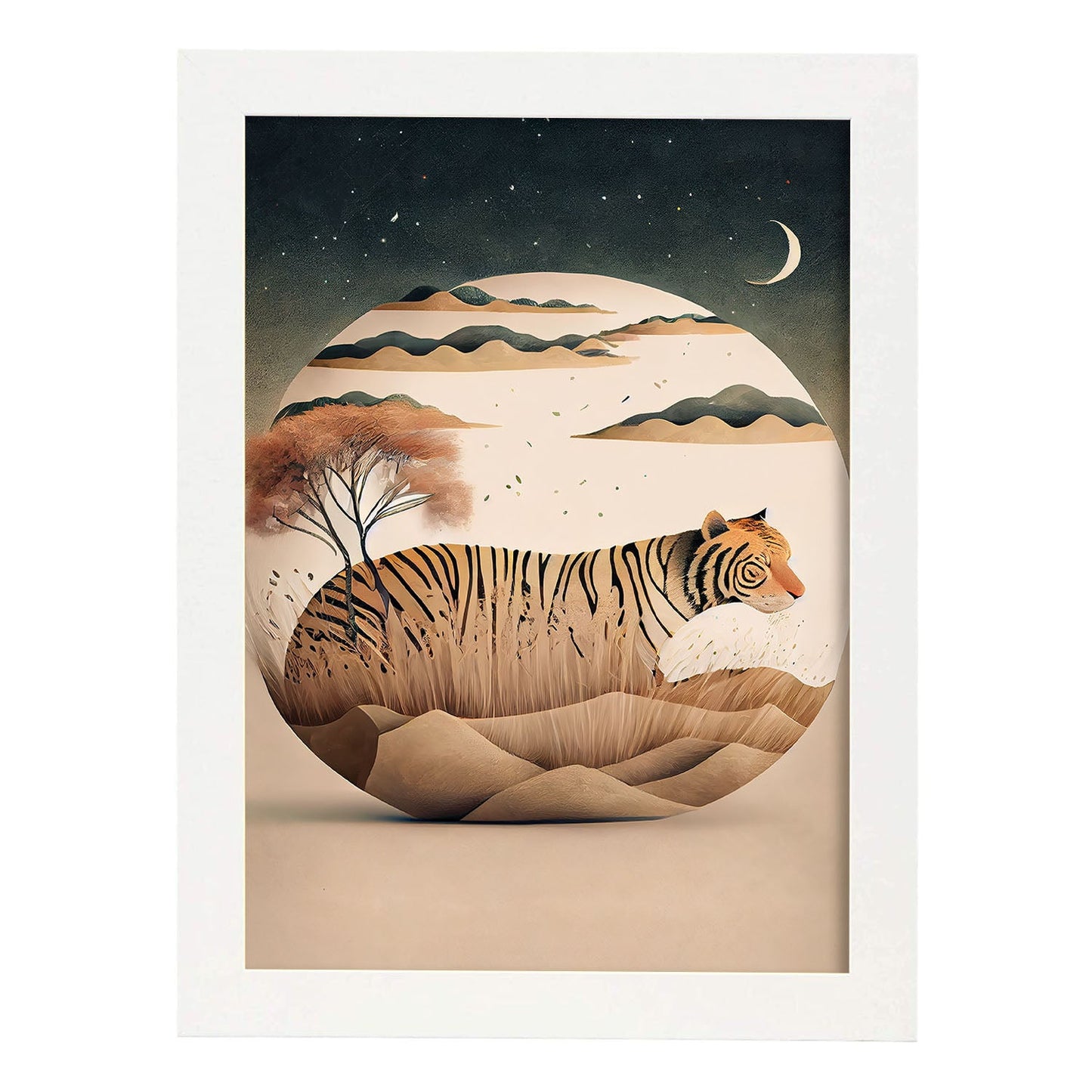 Nácnico abstracto para dormir Fluffy Tiger Precisionism Style Wh. Estampados de arte de pared estético para el diseño de dormitorio o sala de estar.-Artwork-Nacnic-A4-Marco Blanco-Nacnic Estudio SL