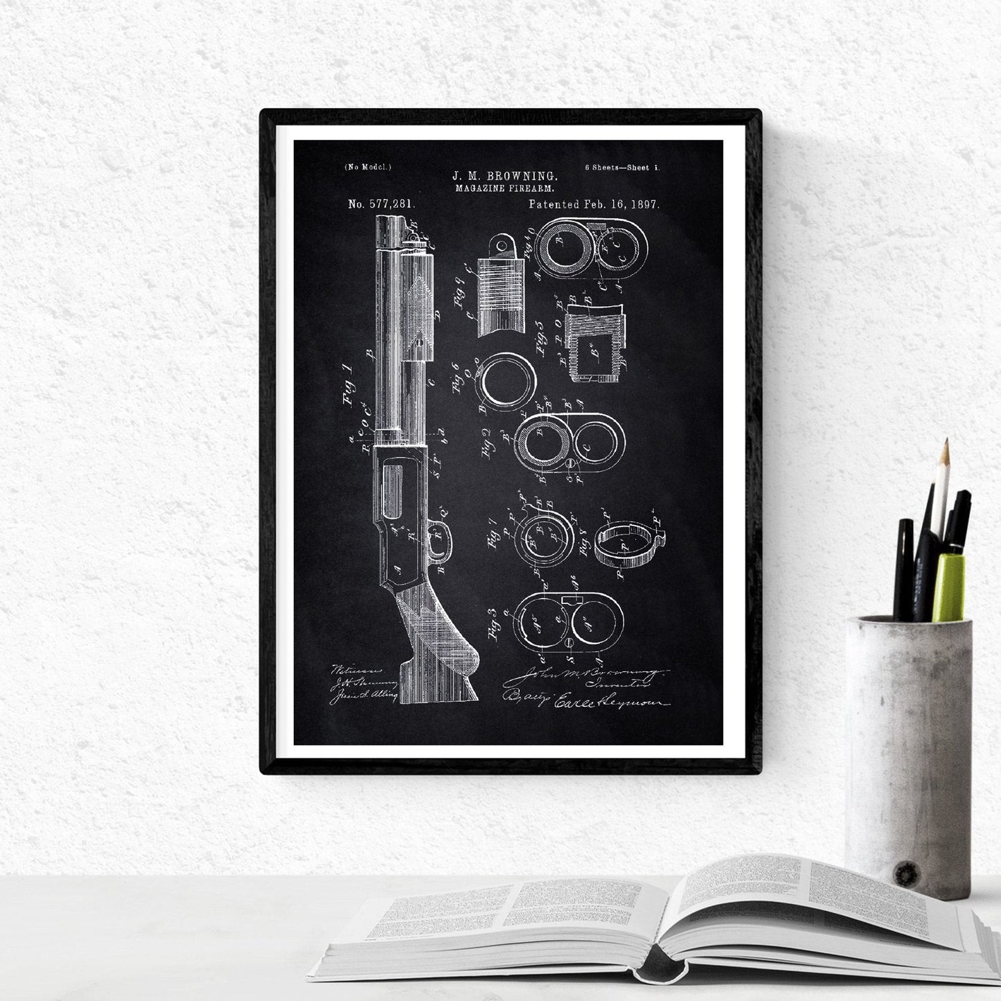 Negro - Pack de 4 Láminas con Patentes de Armas. Set de Posters con inventos y Patentes Antiguas.-Artwork-Nacnic-Nacnic Estudio SL