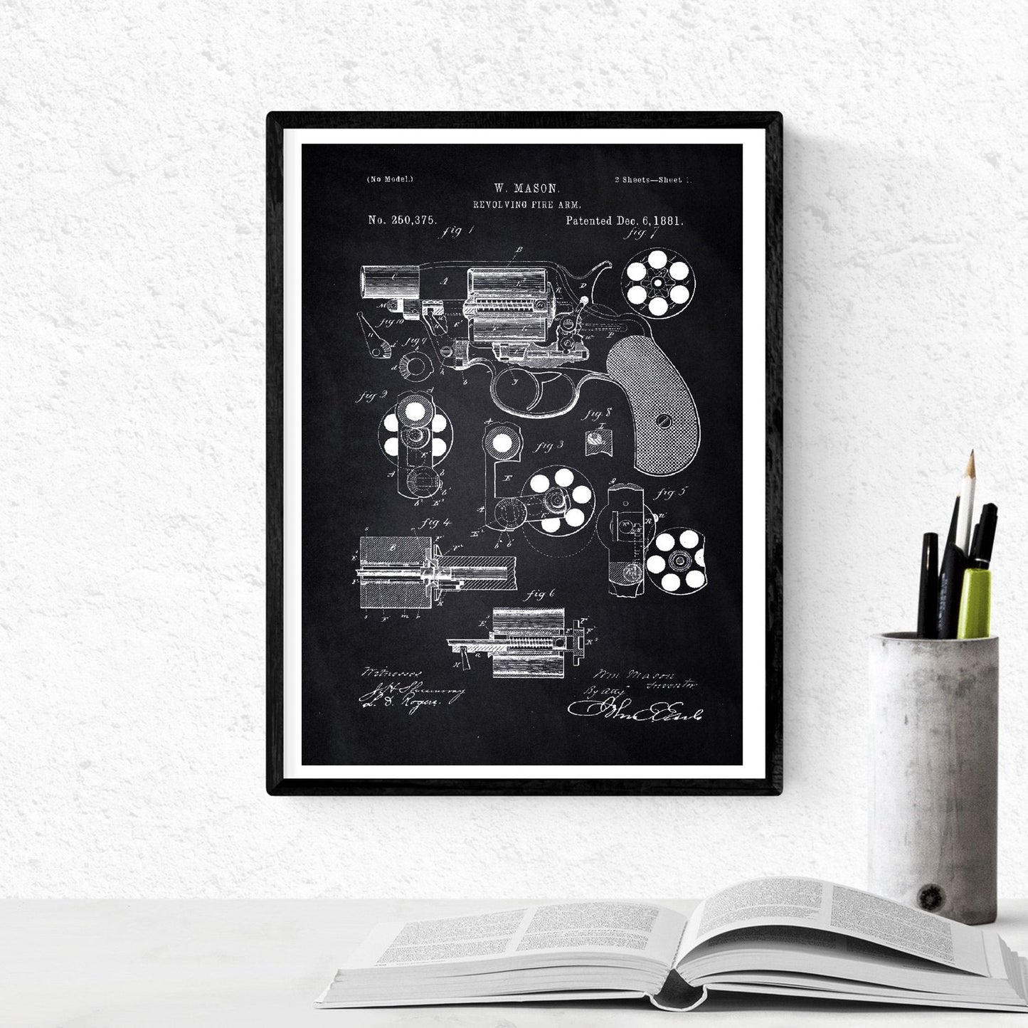 Negro - Pack de 4 Láminas con Patentes de Armas. Set de Posters con inventos y Patentes Antiguas.-Artwork-Nacnic-Nacnic Estudio SL