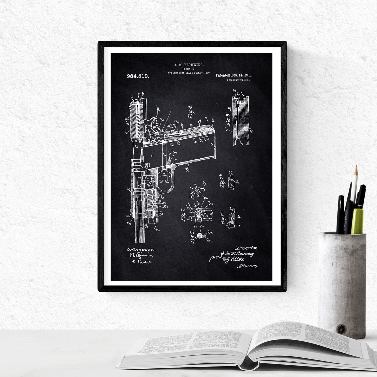 Negro - Pack de 4 Láminas con Patentes de Armas. Set de Posters con inventos y Patentes Antiguas.-Artwork-Nacnic-Nacnic Estudio SL