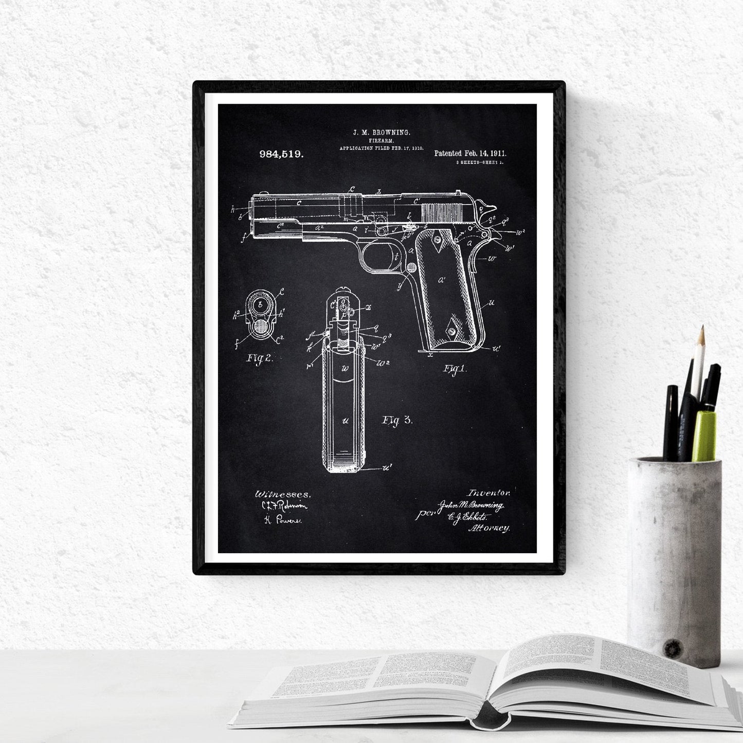 Negro - Pack de 4 Láminas con Patentes de Armas. Set de Posters con inventos y Patentes Antiguas.-Artwork-Nacnic-Nacnic Estudio SL