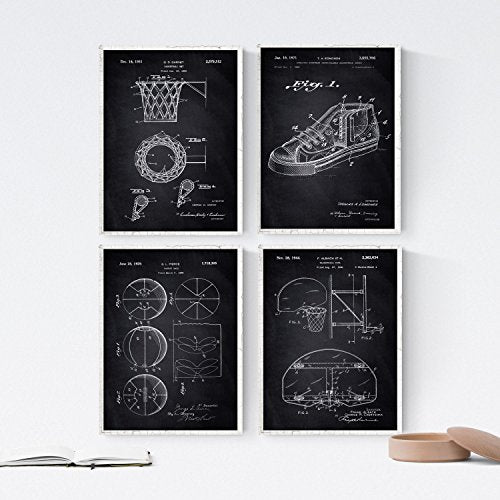 NEGRO - Pack de 4 láminas con PATENTES de BALONCESTO. Set de posters con inventos y Patentes Antiguas.. Nacnic-Artwork-Nacnic-Nacnic Estudio SL