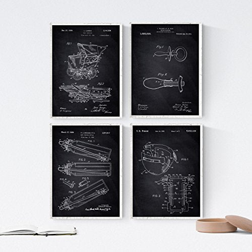 Negro - Pack de 4 Láminas con Patentes de Bebés. Set de Posters con inventos y Patentes Antiguas.-Artwork-Nacnic-Nacnic Estudio SL