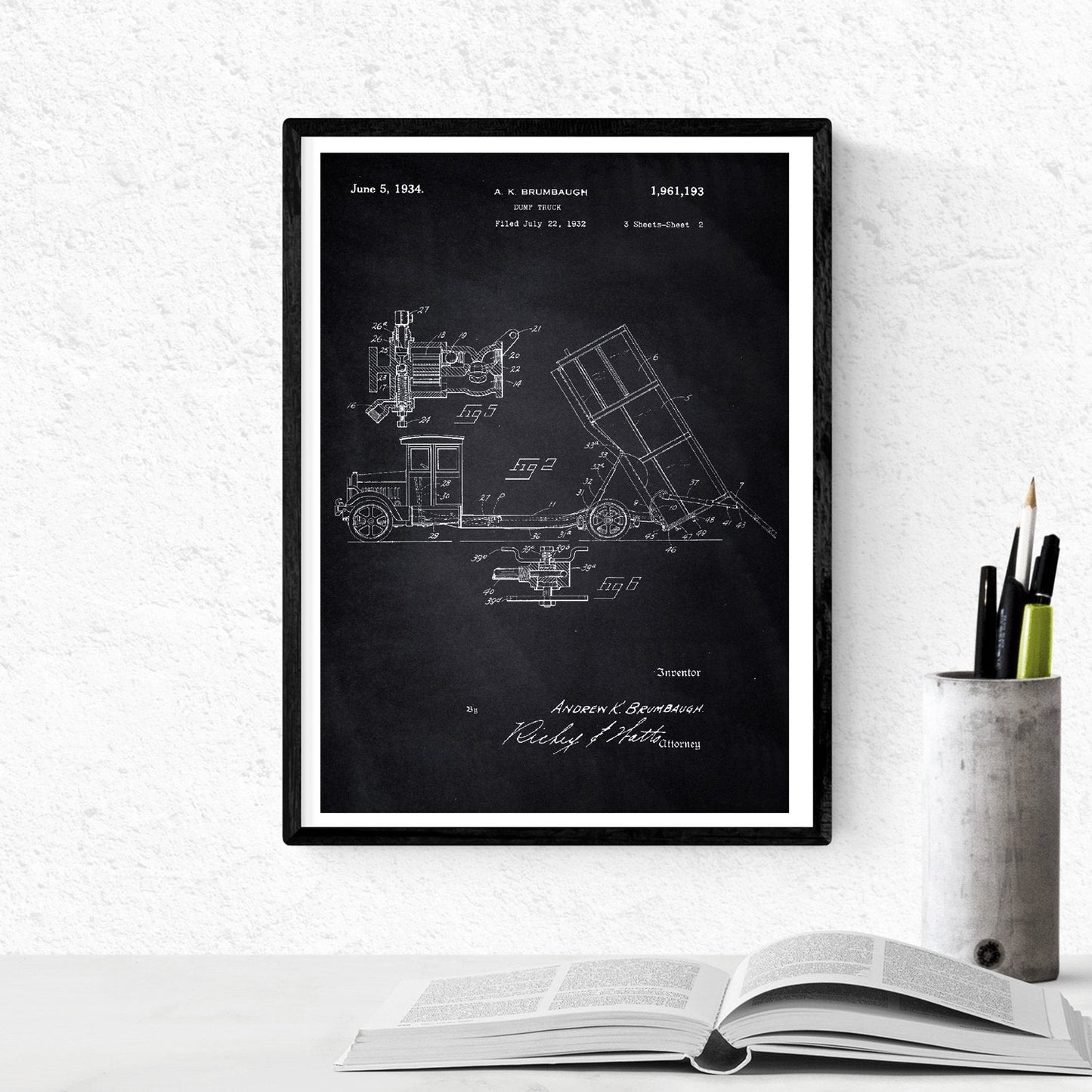 Negro - Pack de 4 Láminas con Patentes de Camiones. Set de Posters con inventos y Patentes Antiguas.-Artwork-Nacnic-Nacnic Estudio SL