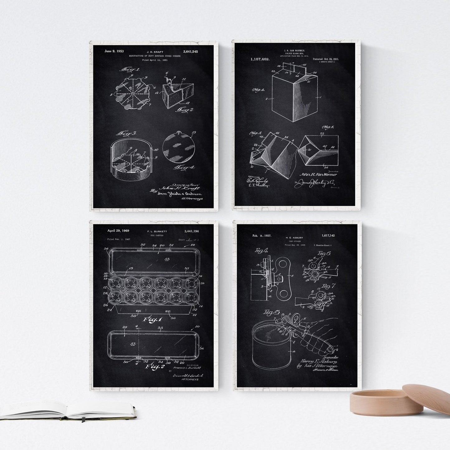 Negro - Pack de 4 Láminas con Patentes de Comida. Set de Posters con inventos y Patentes Antiguas.-Artwork-Nacnic-Nacnic Estudio SL