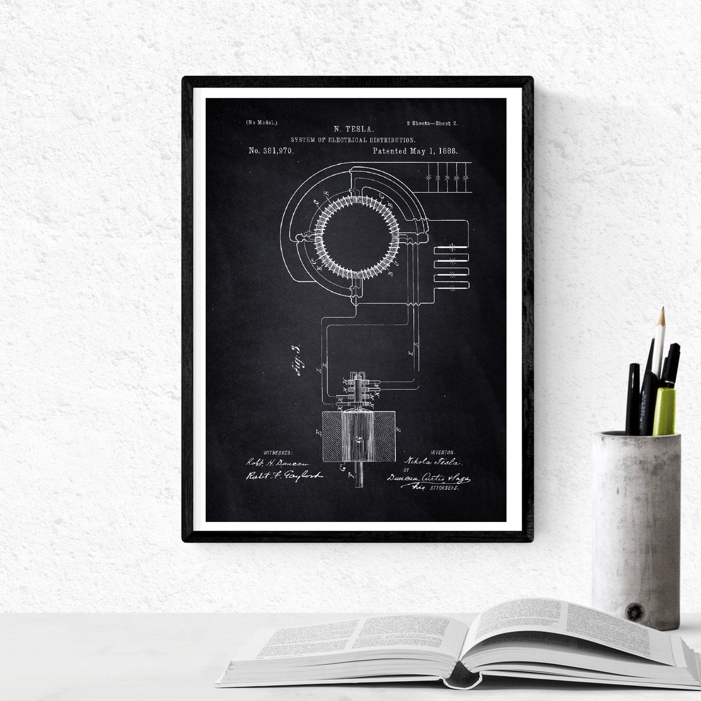 Negro - Pack de 4 Láminas con Patentes de Electricidad. Set de Posters con inventos y Patentes Antiguas.-Artwork-Nacnic-Nacnic Estudio SL
