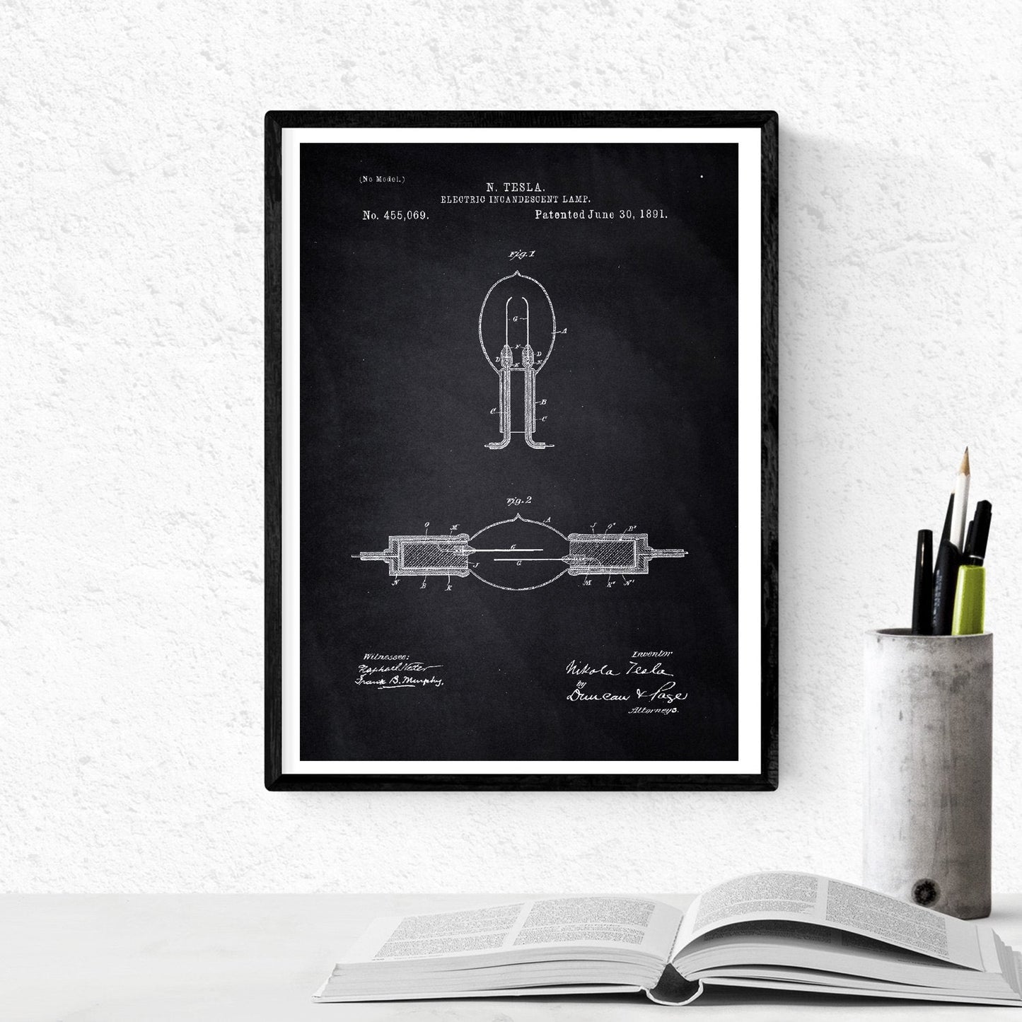 Negro - Pack de 4 Láminas con Patentes de Electricidad. Set de Posters con inventos y Patentes Antiguas.-Artwork-Nacnic-Nacnic Estudio SL