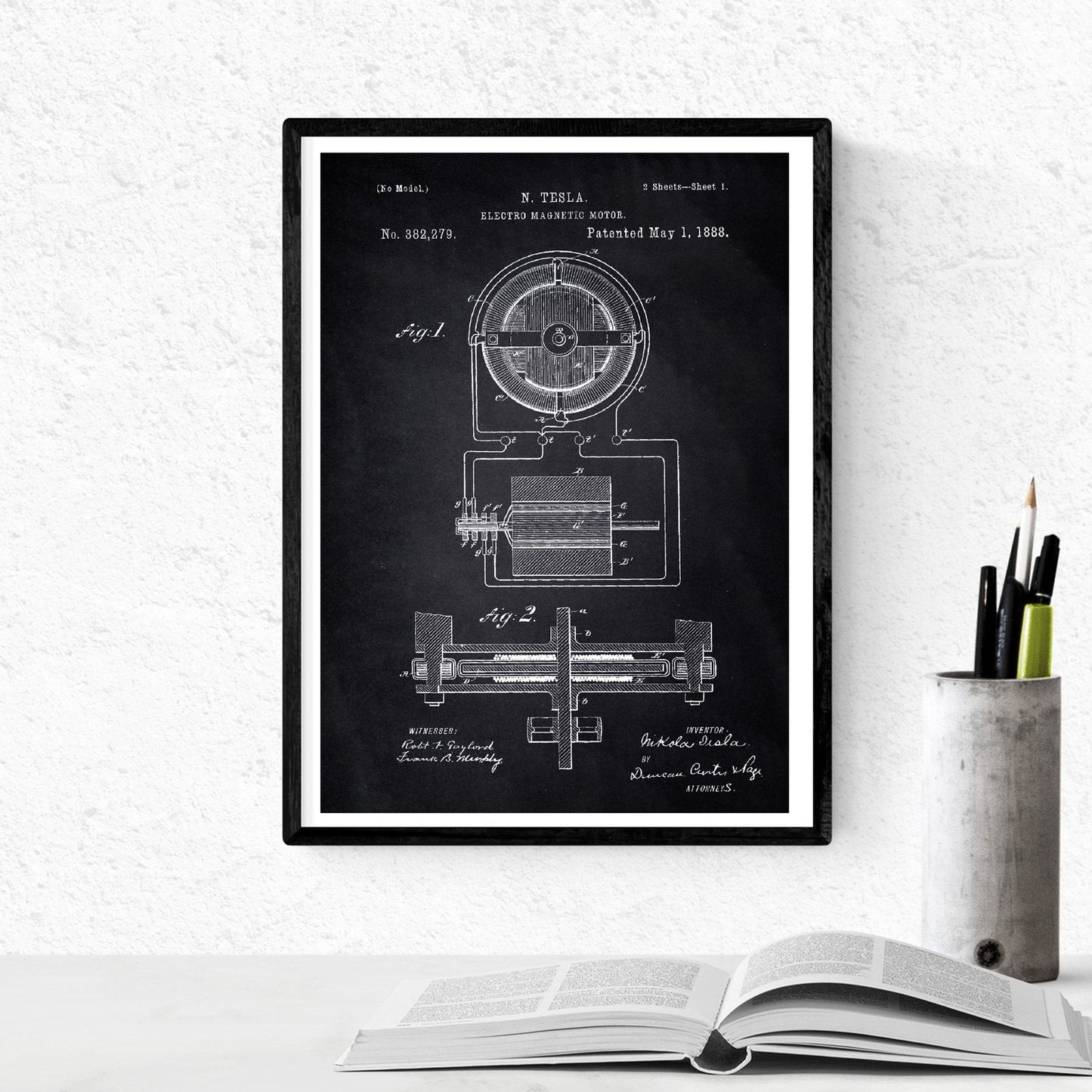 Negro - Pack de 4 Láminas con Patentes de Electricidad. Set de Posters con inventos y Patentes Antiguas.-Artwork-Nacnic-Nacnic Estudio SL