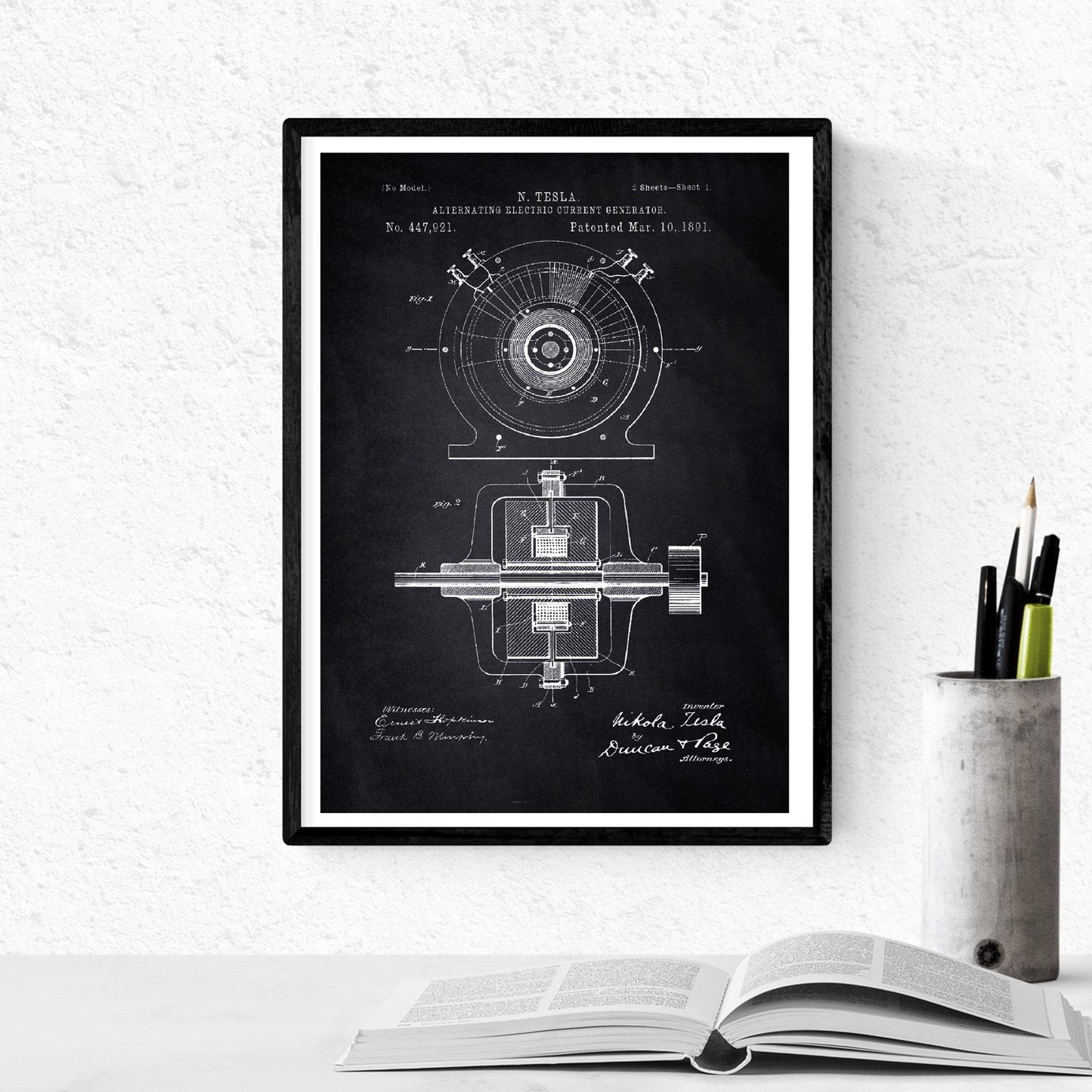 Negro - Pack de 4 Láminas con Patentes de Electricidad. Set de Posters con inventos y Patentes Antiguas.-Artwork-Nacnic-Nacnic Estudio SL