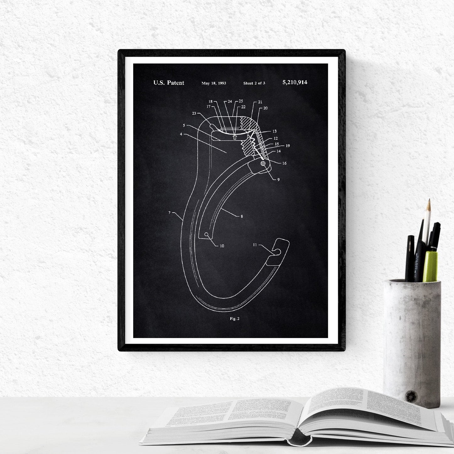 Negro - Pack de 4 Láminas con Patentes de Escalada. Set de Posters con inventos y Patentes Antiguas.-Artwork-Nacnic-Nacnic Estudio SL