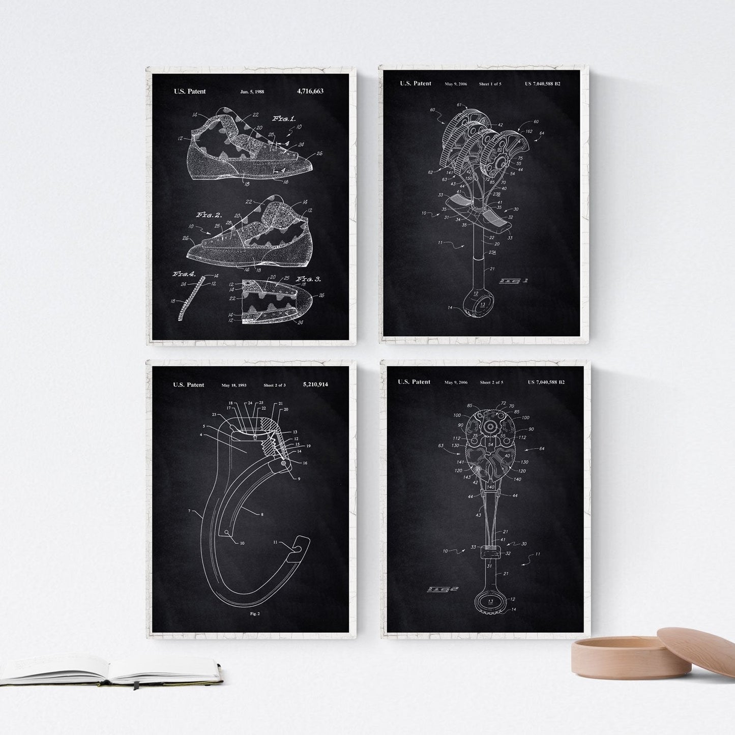 Negro - Pack de 4 Láminas con Patentes de Escalada. Set de Posters con inventos y Patentes Antiguas.-Artwork-Nacnic-Nacnic Estudio SL