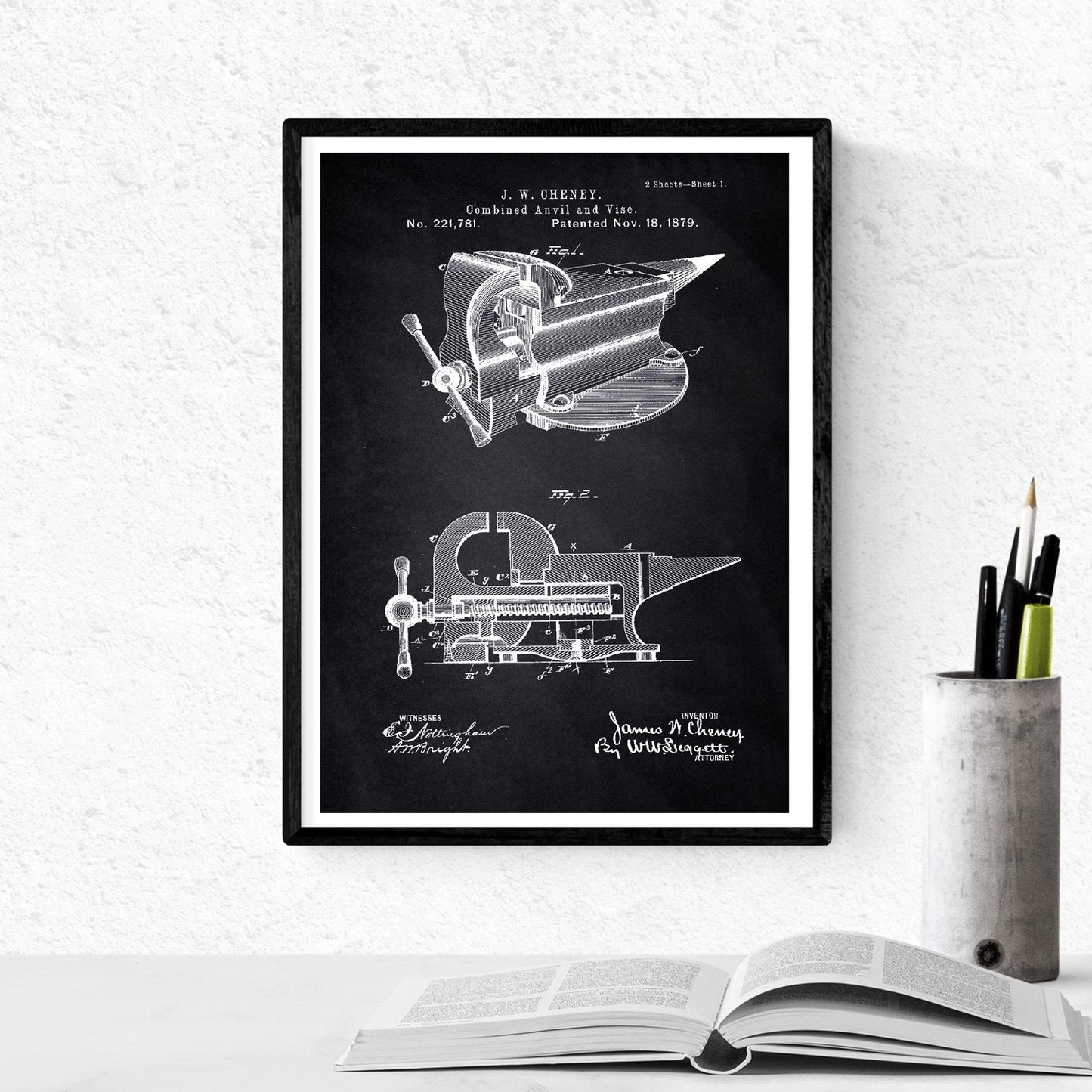 Negro - Pack de 4 Láminas con Patentes de Herramientas 2. Set de Posters con inventos y Patentes Antiguas.-Artwork-Nacnic-Nacnic Estudio SL