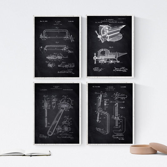 Negro - Pack de 4 Láminas con Patentes de Herramientas 2. Set de Posters con inventos y Patentes Antiguas.-Artwork-Nacnic-Nacnic Estudio SL