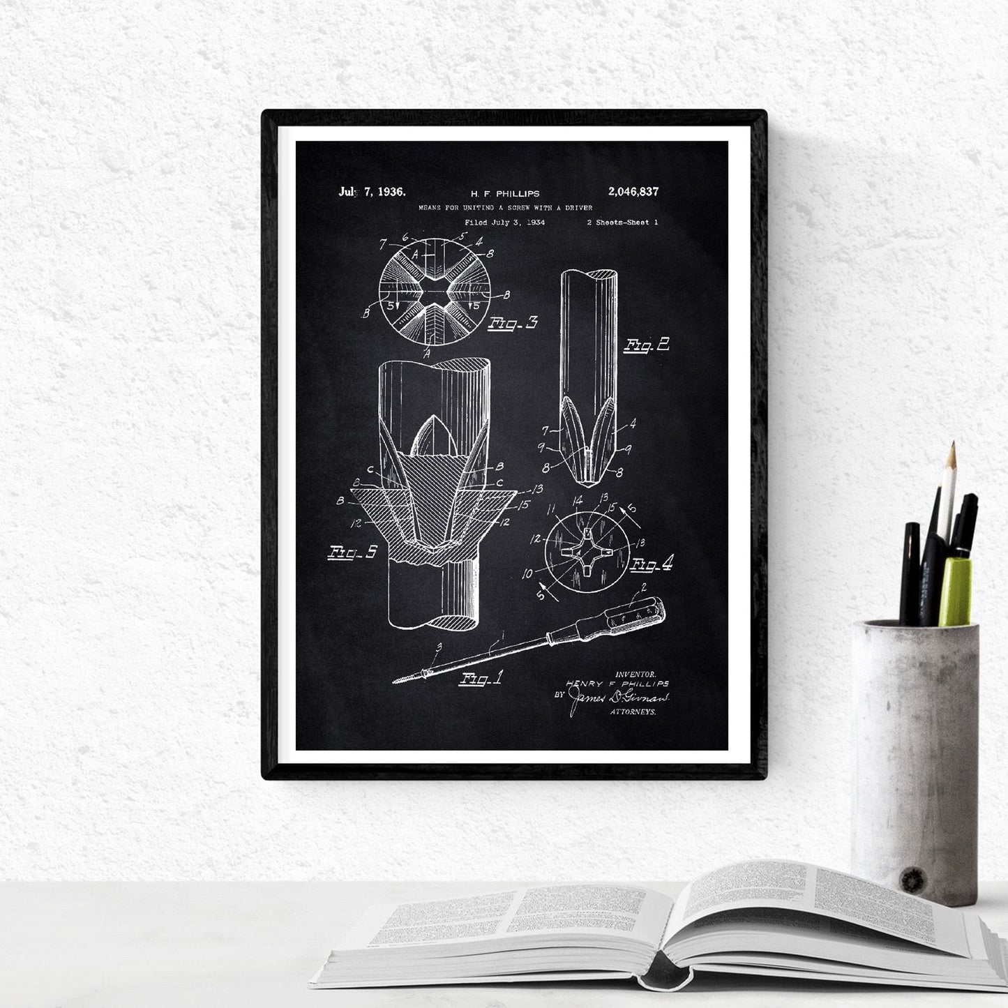 Negro - Pack de 4 Láminas con Patentes de Herramientas. Set de Posters con inventos y Patentes Antiguas.-Artwork-Nacnic-Nacnic Estudio SL