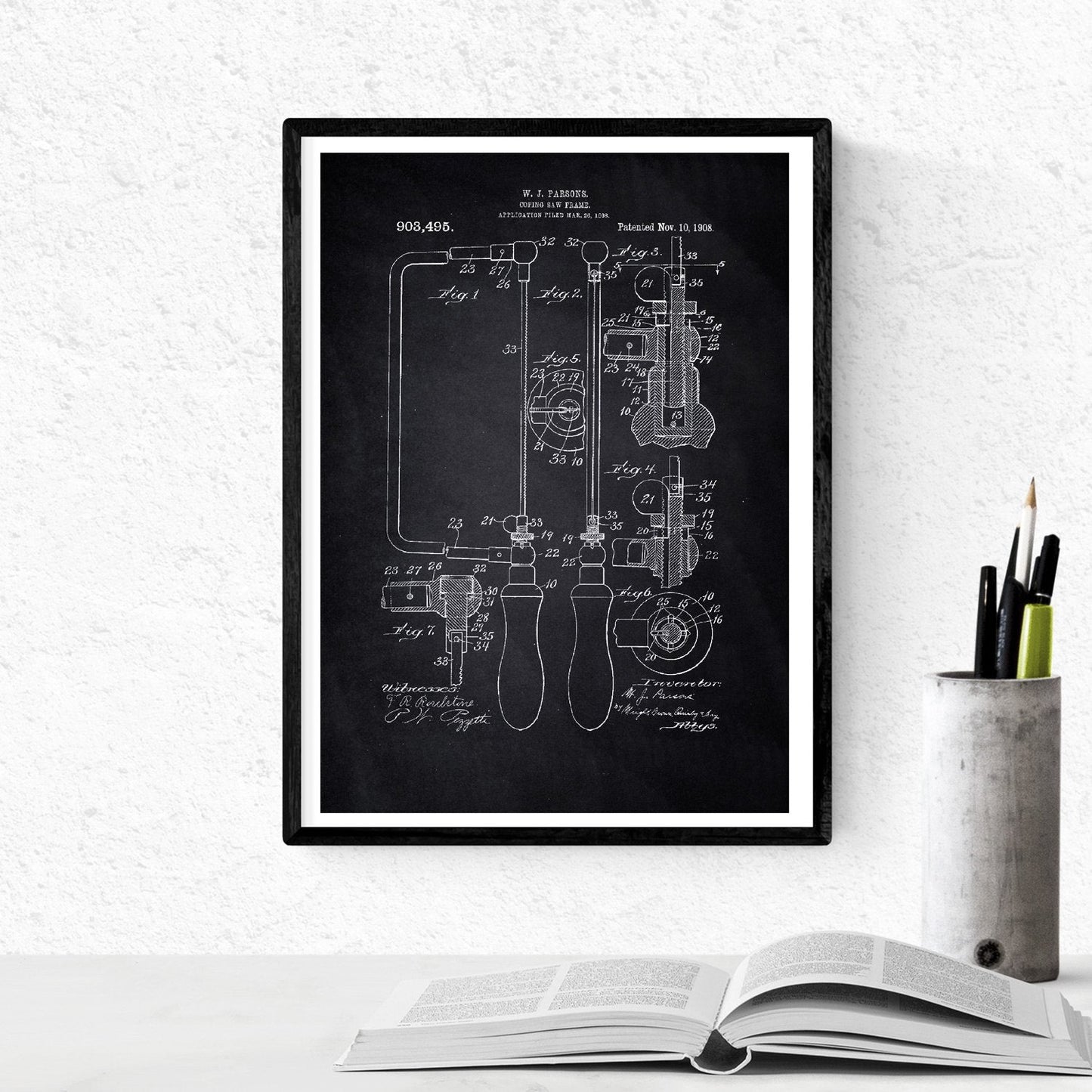 Negro - Pack de 4 Láminas con Patentes de Herramientas. Set de Posters con inventos y Patentes Antiguas.-Artwork-Nacnic-Nacnic Estudio SL