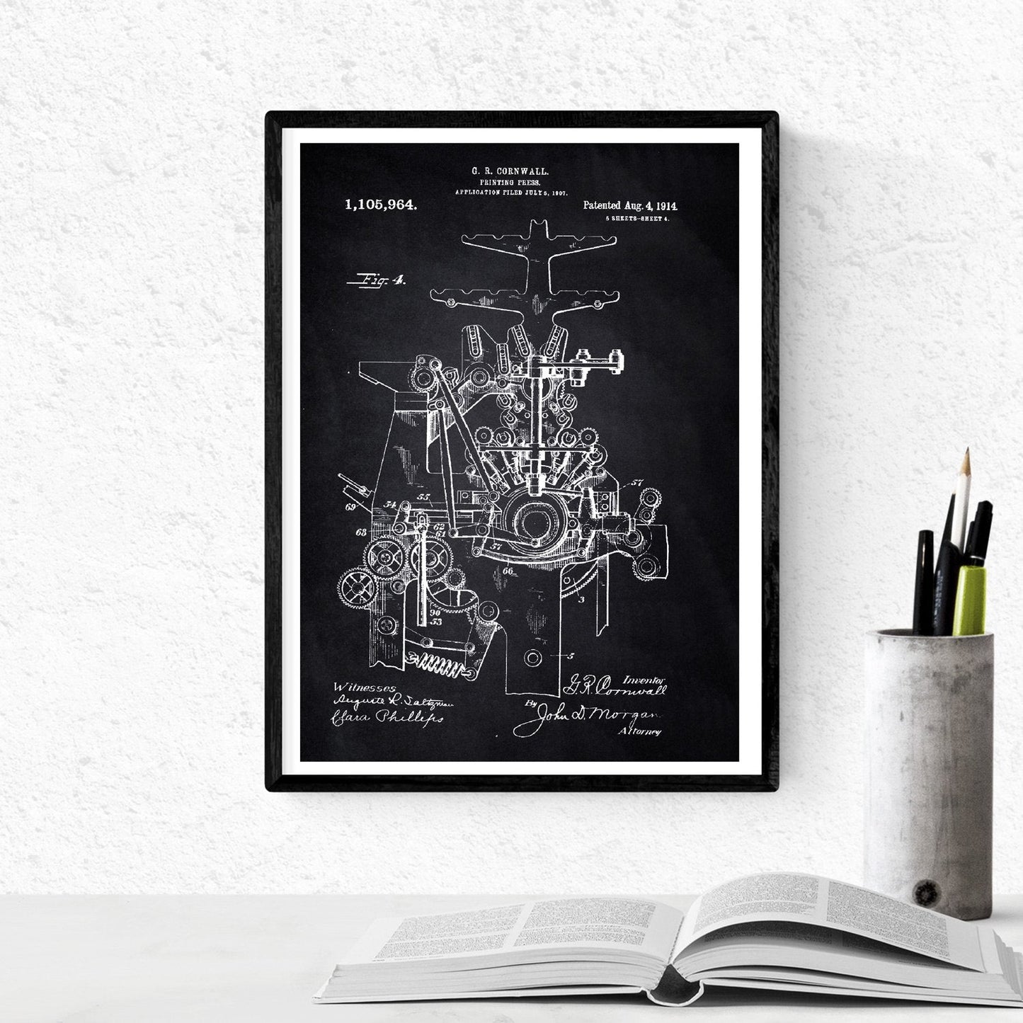 Negro - Pack de 4 Láminas con Patentes de IMPRENTAS. Set de Posters con inventos y Patentes Antiguas.-Artwork-Nacnic-Nacnic Estudio SL