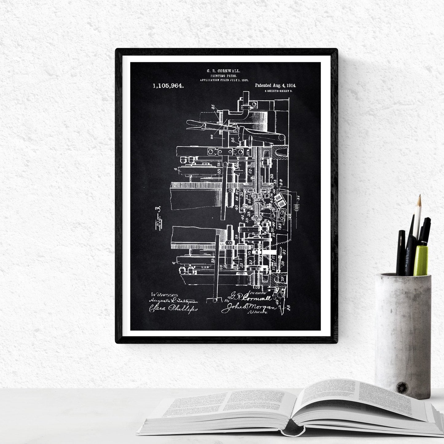Negro - Pack de 4 Láminas con Patentes de IMPRENTAS. Set de Posters con inventos y Patentes Antiguas.-Artwork-Nacnic-Nacnic Estudio SL