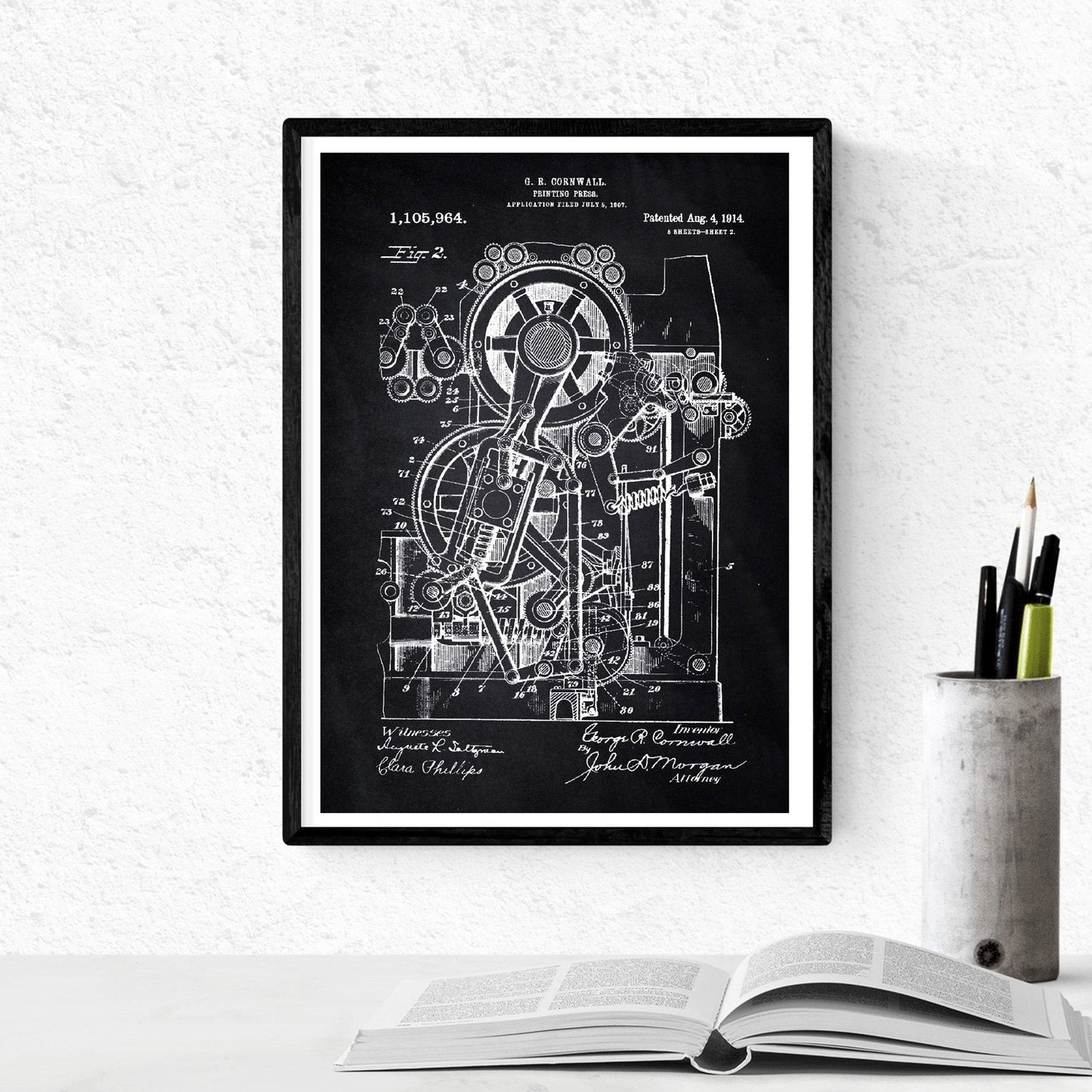 Negro - Pack de 4 Láminas con Patentes de IMPRENTAS. Set de Posters con inventos y Patentes Antiguas.-Artwork-Nacnic-Nacnic Estudio SL