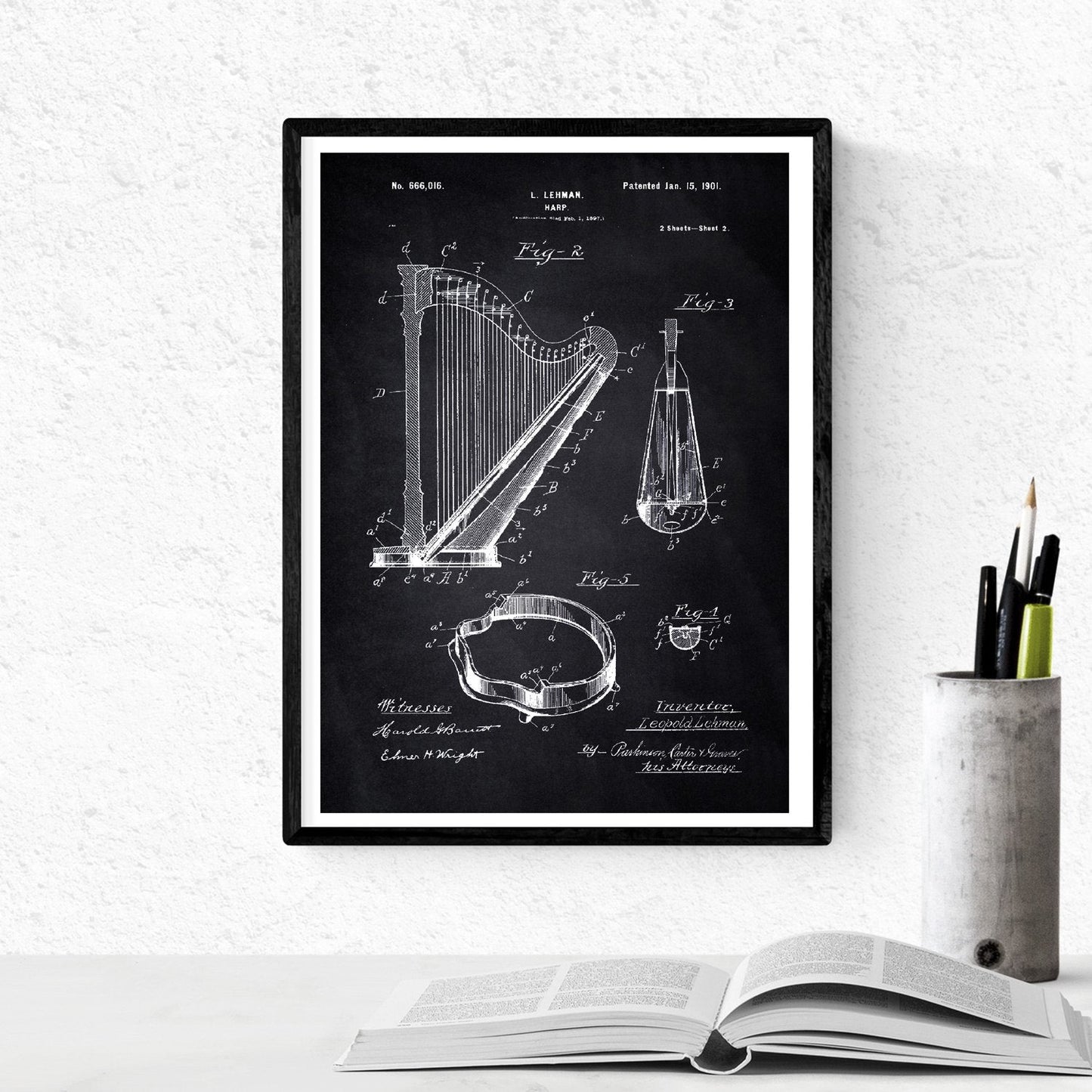 Negro - Pack de 4 láminas con Patentes de Instrumentos Musicales. Set de posters con inventos y Patentes Antiguas. Nacnic-Artwork-Nacnic-Nacnic Estudio SL
