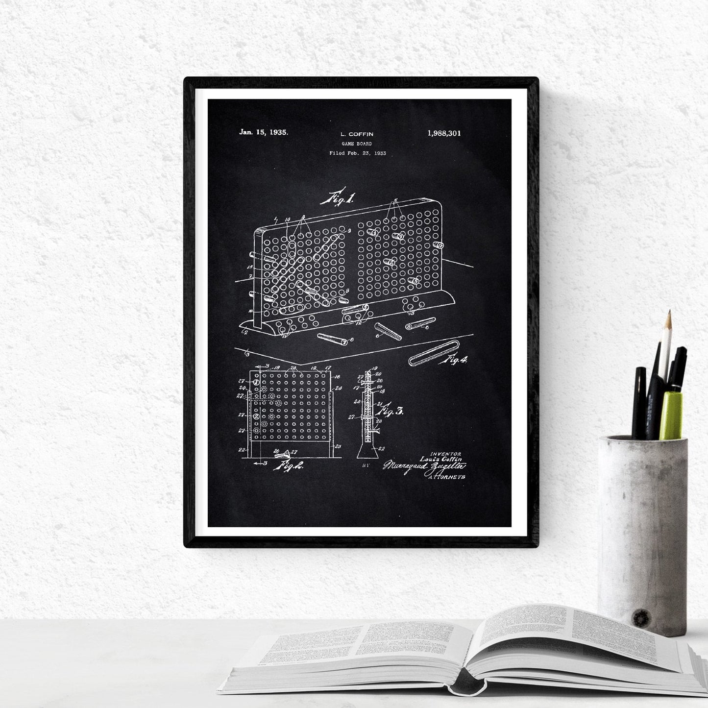 Negro - Pack de 4 Láminas con Patentes de Juegos Infantiles. Set de Posters con inventos y Patentes Antiguas.-Artwork-Nacnic-Nacnic Estudio SL