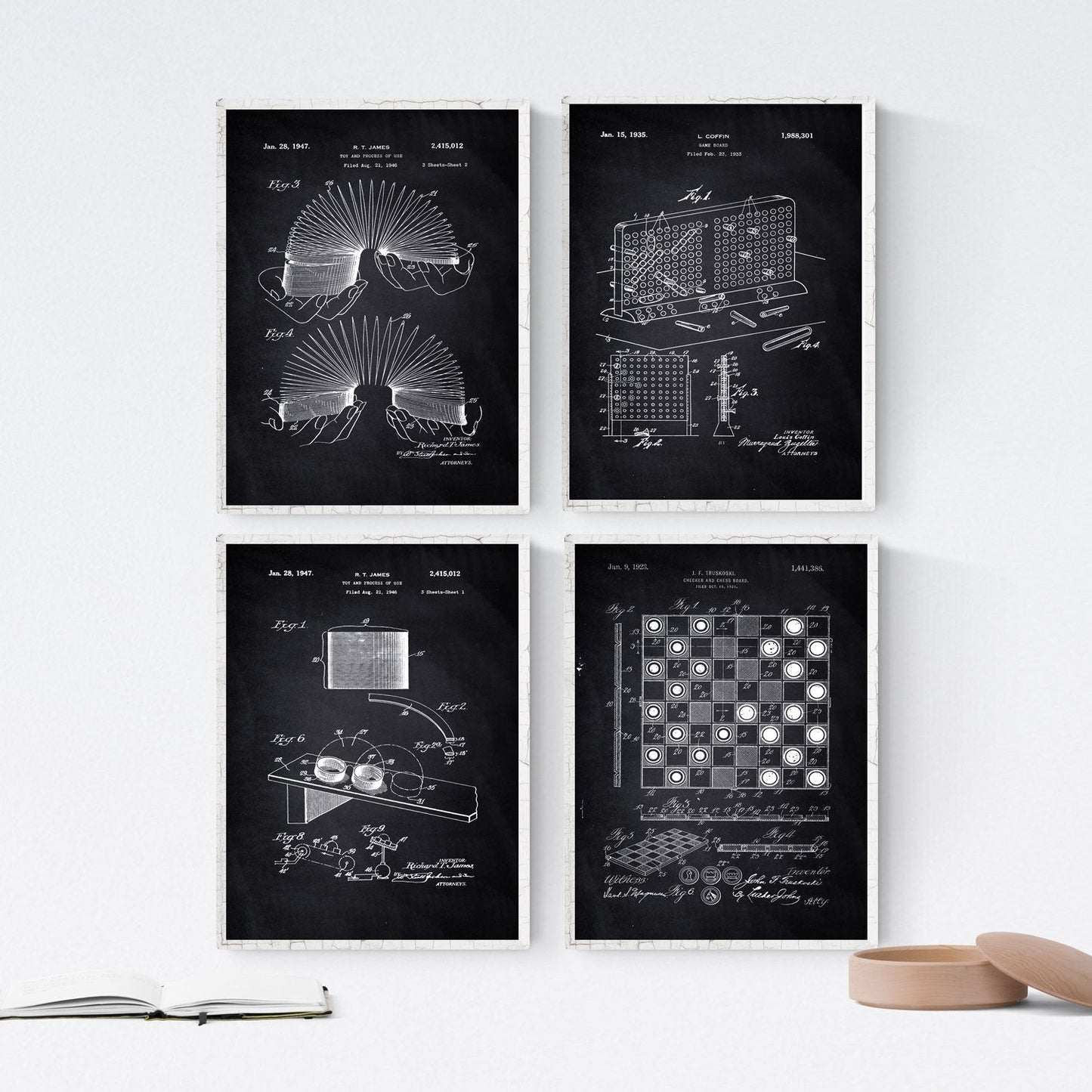 Negro - Pack de 4 Láminas con Patentes de Juegos Infantiles. Set de Posters con inventos y Patentes Antiguas.-Artwork-Nacnic-Nacnic Estudio SL