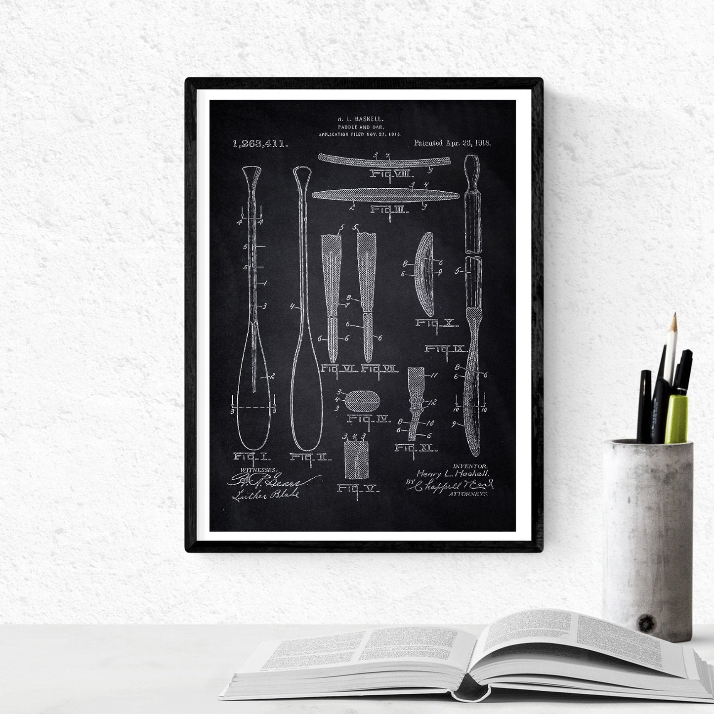 Negro - Pack de 4 Láminas con Patentes de Kayak. Set de Posters con inventos y Patentes Antiguas.-Artwork-Nacnic-Nacnic Estudio SL
